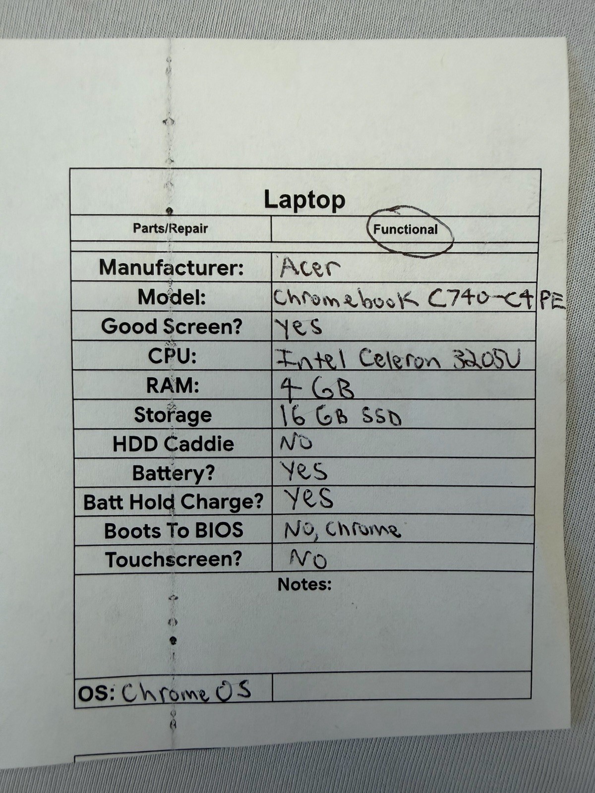 Acer Chromebook C740-C4PE Laptop – Good Screen – Intel Celeron 3205U – Read Des