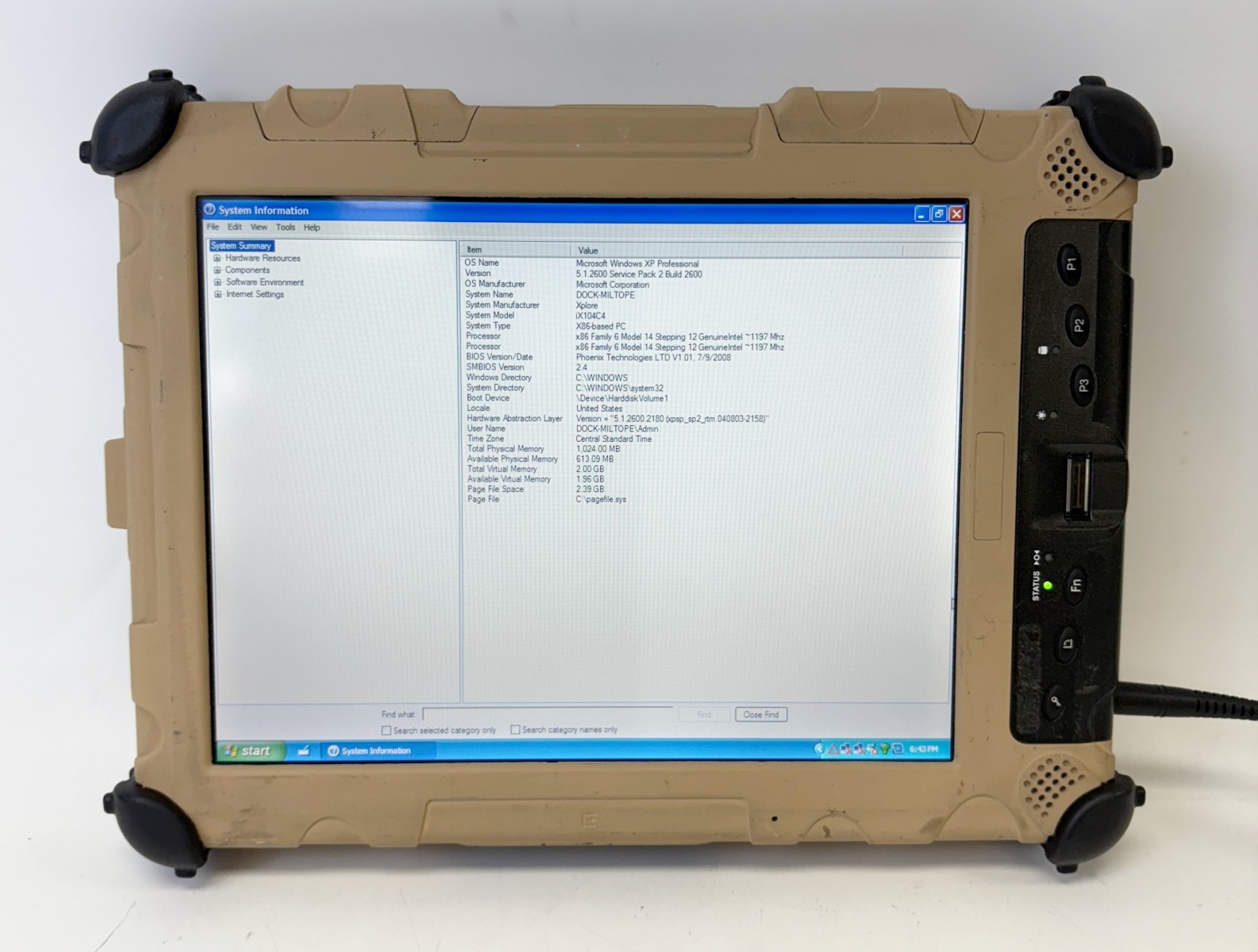 Miltope Block 2 Rev E Rugged Tablet Windows XP Includes Charger Tested with A…