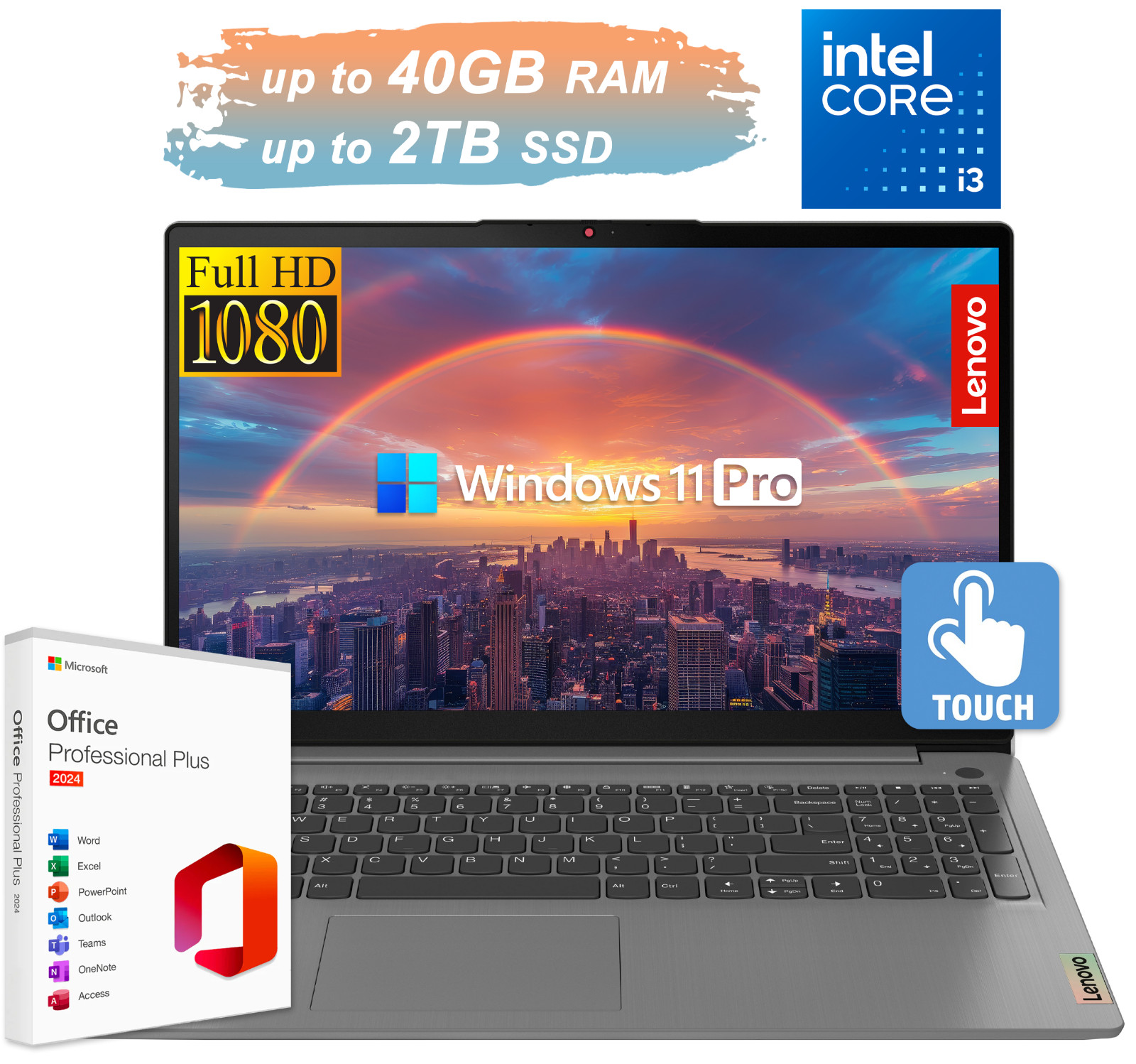 Lenovo IdeaPad 15.6″ FHD Touch Laptop Intel Core i3 Upto 40GB RAM 2TB SSD WinPro
