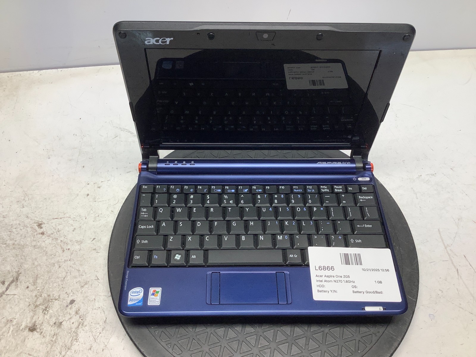 Acer Aspire One ZG5 Intel Atom N270 1.6GHz 1 GB NO HDD/Battery/Cover