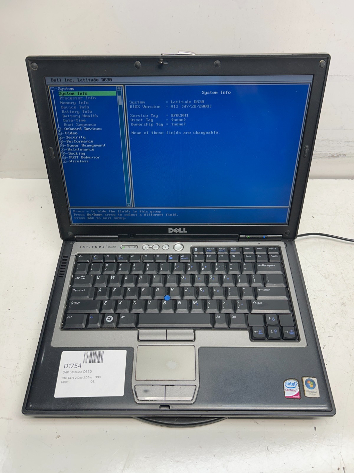 Dell Latitude D630 Intel Core 2 Duo 2.0 GHz 3GB 500 GB WINDOWS XP – NO BAT