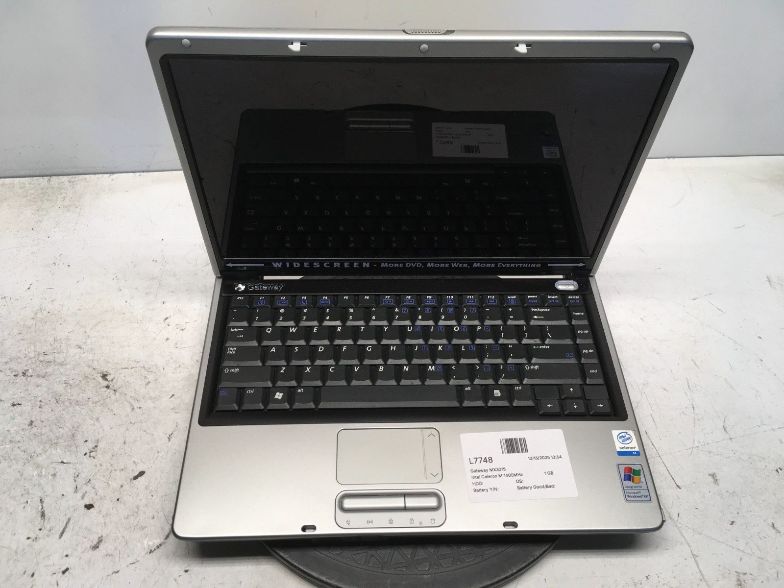 Gateway MX3215 Intel Celeron M 1400MHz 1 GB NO HDD