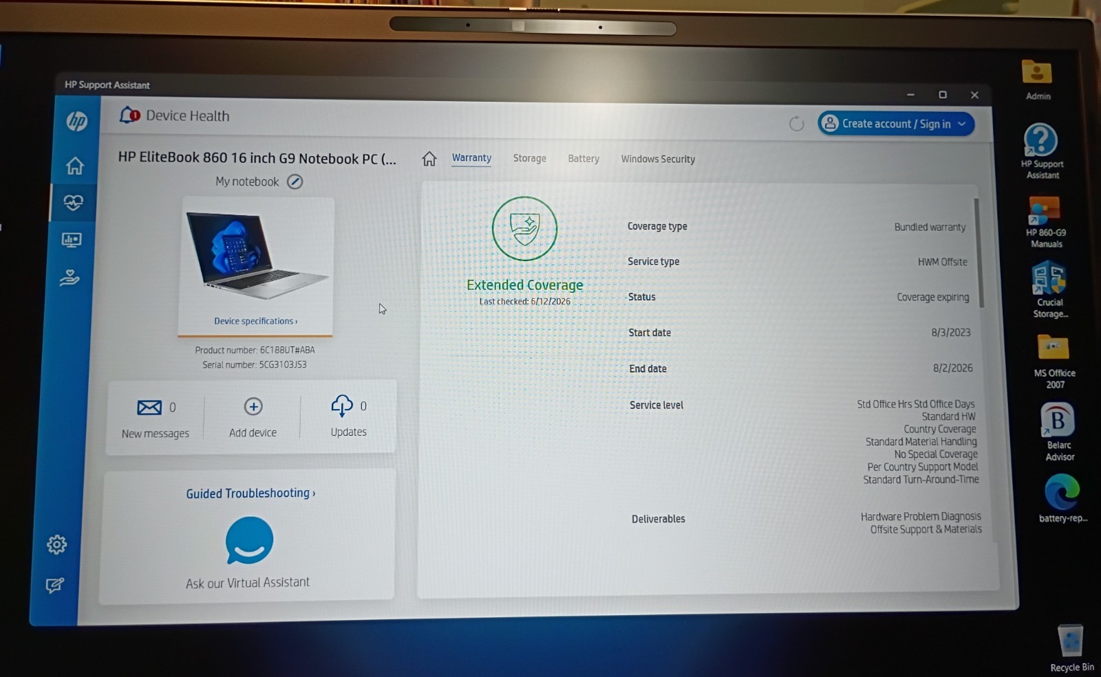 HP EliteBook 860 G9 i5-1235U @1.30GHz /16GB/512GB NVMe/MS Office 2007/Win 11PRO