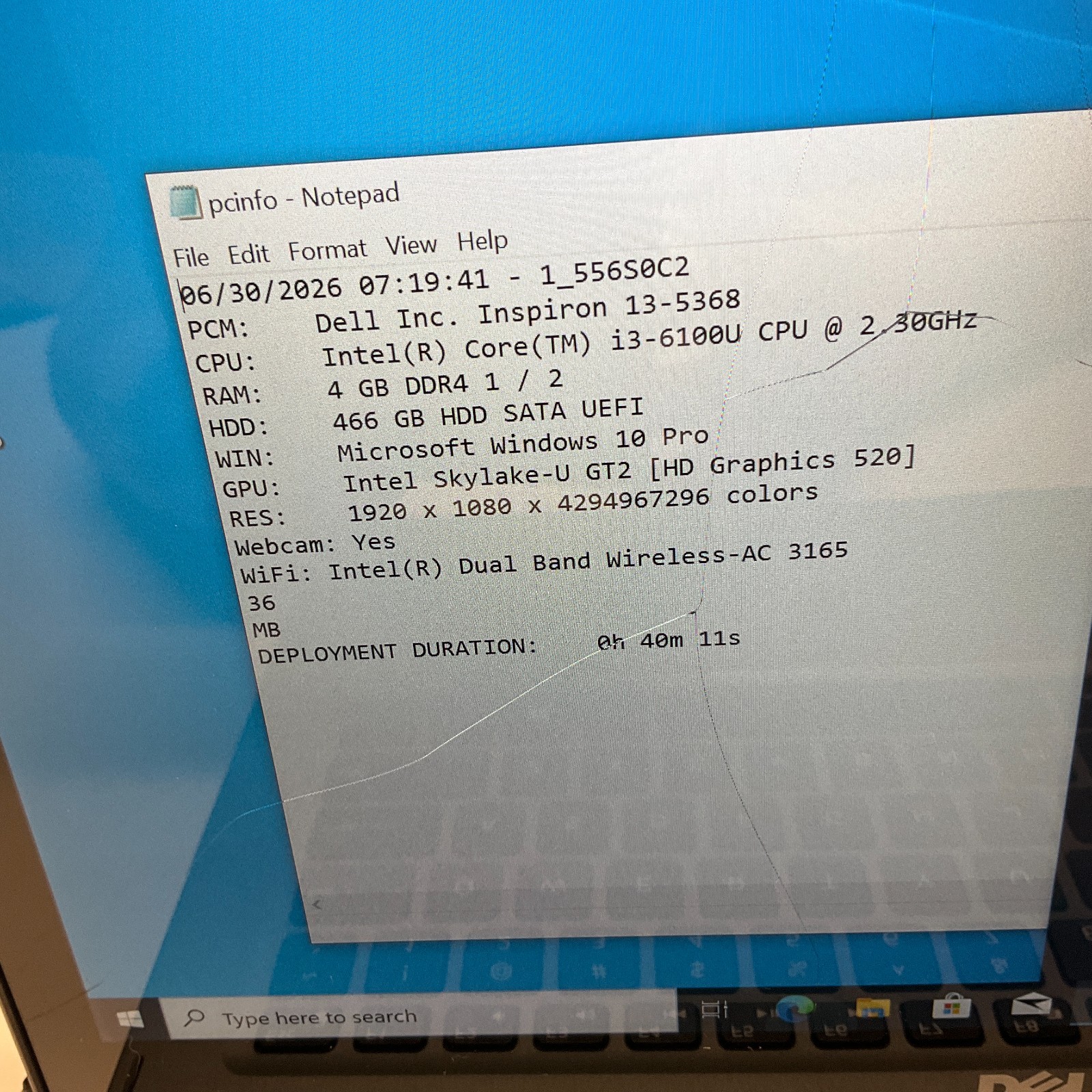 DELL INSPIRON 13-5368 | INTEL CORE I3-6100U 2.30GHZ 4GB 500GB HDD Win 10 READ