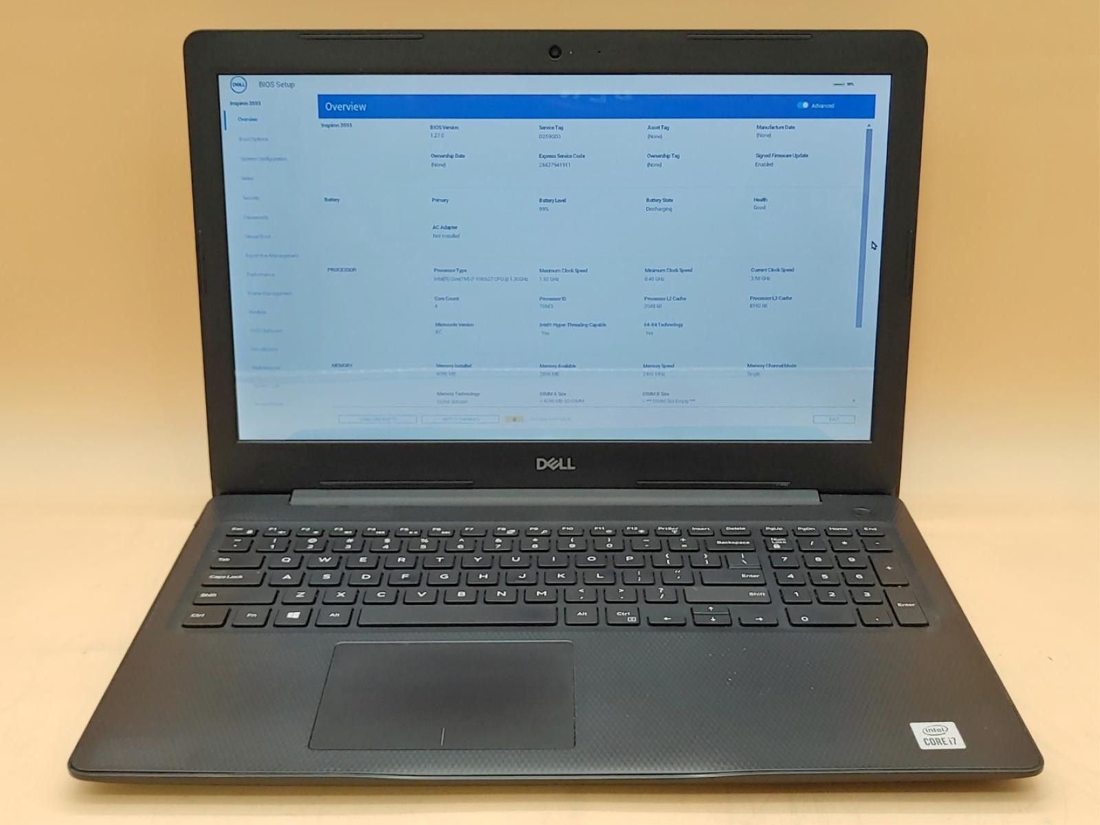 Dell Inspiron 3593 15.6″ Touch i7-1065G7 4GB *NO HDD/SSD/OS/AC* *BROKEN DC JACK*