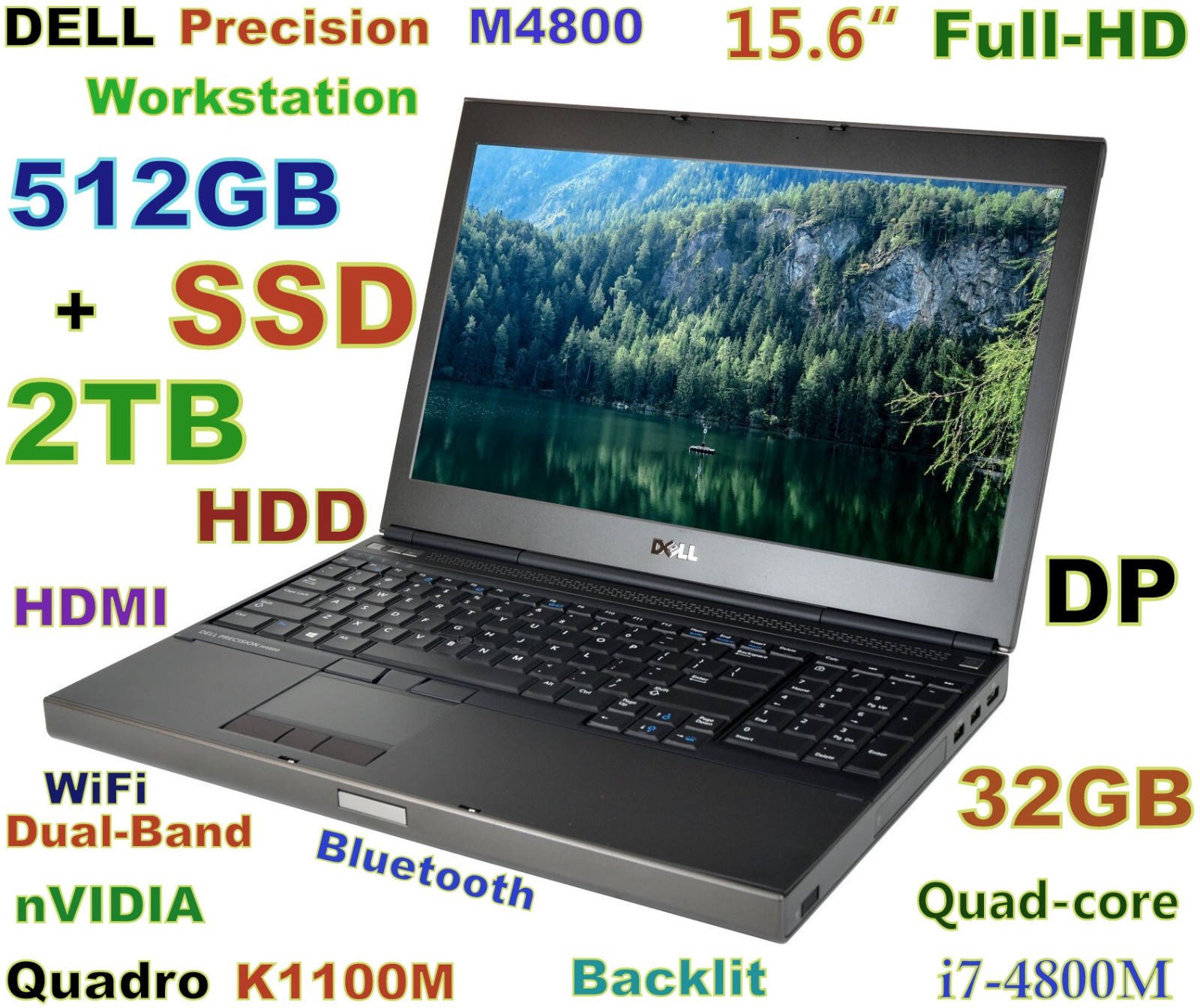 Workstation DELL M4800 i7-QUAD FAST (512GB SSD + 2TB) 32GB 15.6″ Quadro Docking