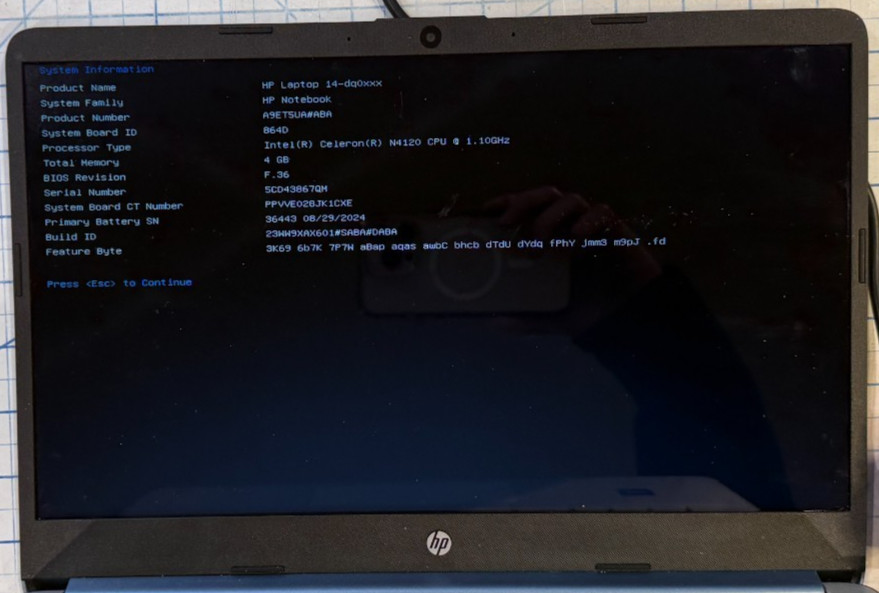 HP laptop model 14-dq0011dx Intel Celeron N4120 1.1GHz 4GB