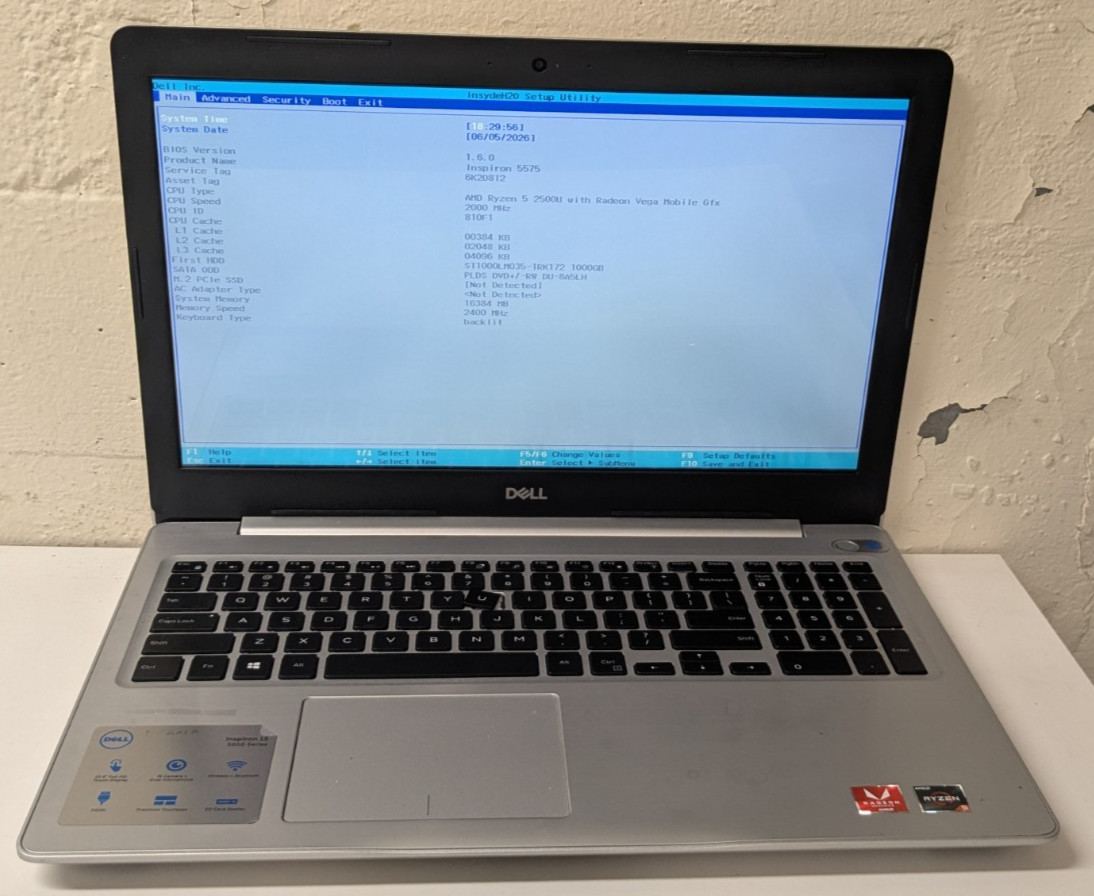 Dell Inspiron 5575 15.6″ AMD Ryzen 5 2500U 16GB 1TB HDD No OS SOLD AS-IS