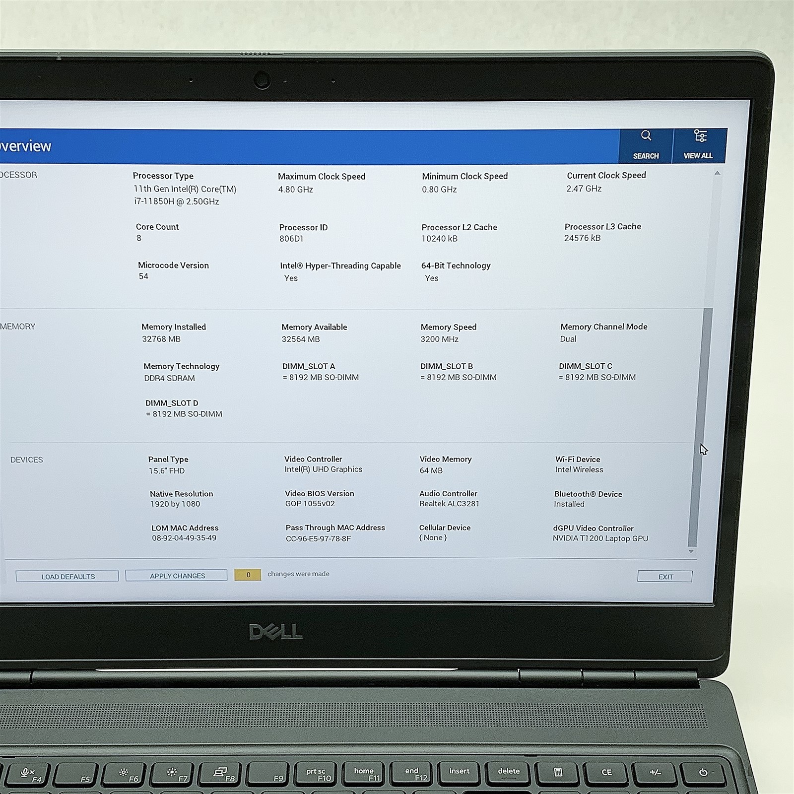 Dell Precision 7560 Laptop Intel i7 11850H 2.50GHZ 15.6″ FHD 32GB NO HDD T1200