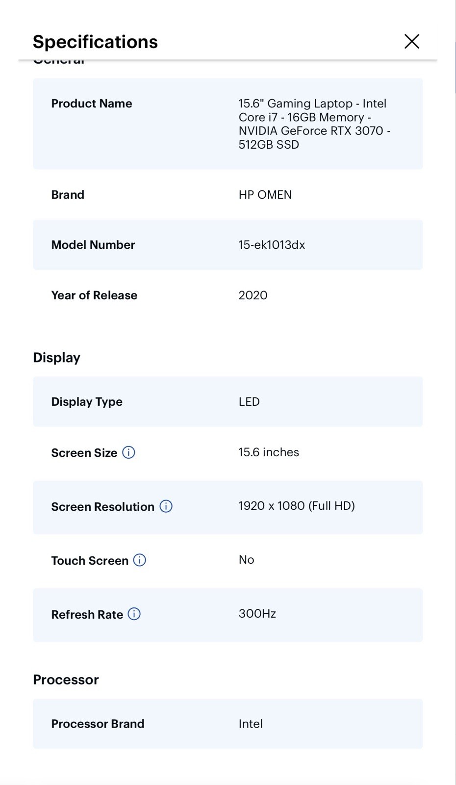HP OMEN 15.6″ Gaming Laptop (Intel i7 NVIDIA GeForce RTX 3070 512GB SSD 300hz)