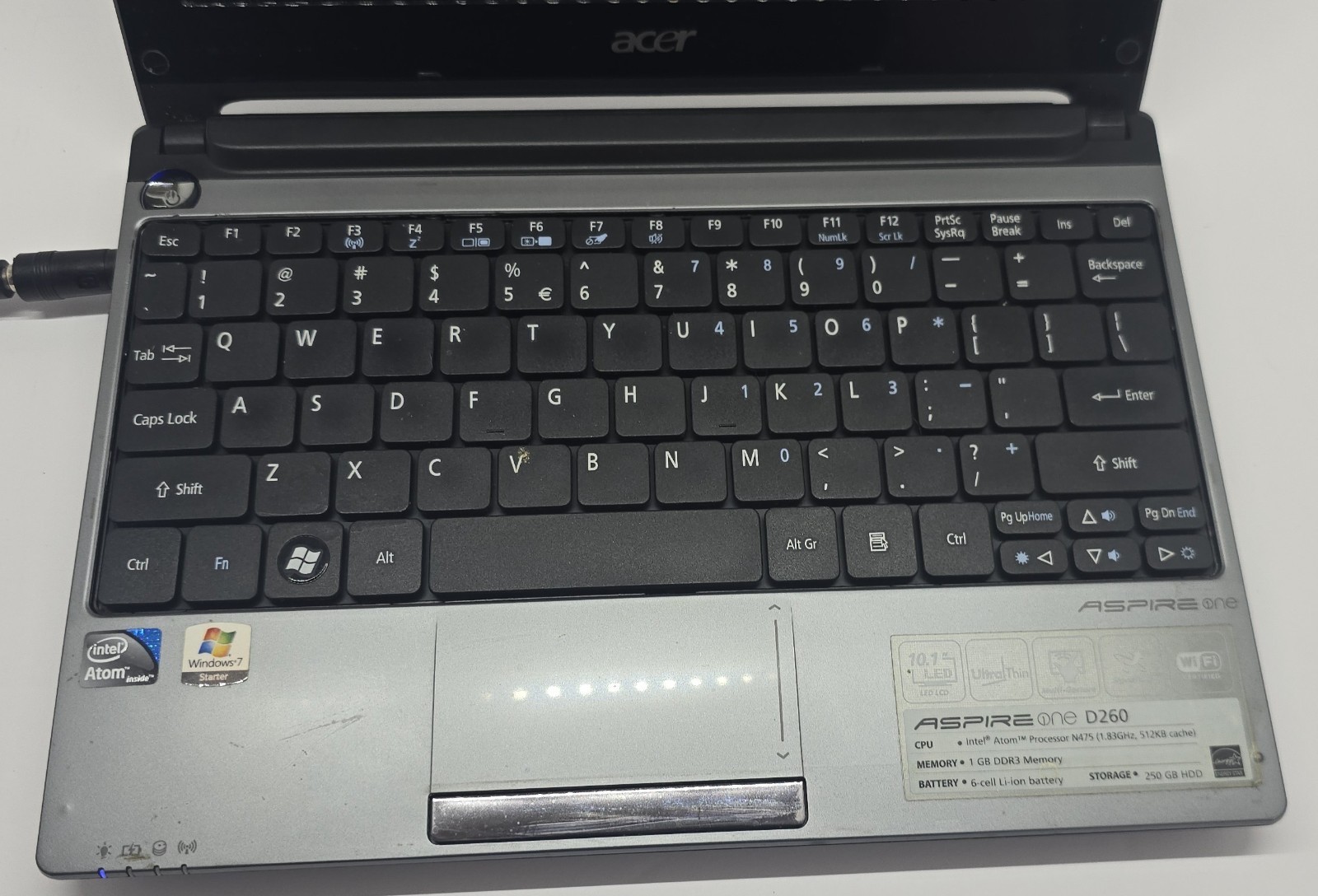Acer Aspire One D260 10.1″ Silver Netbook Intel Atom 1GB RAM 60GB HDD NO OS