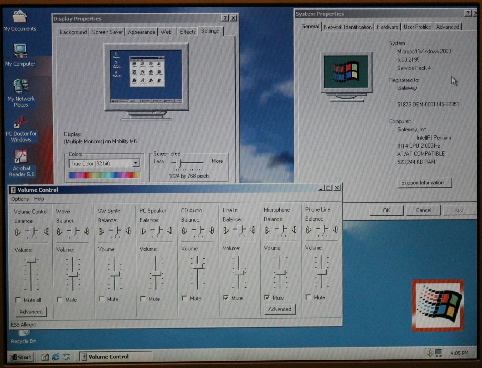 Gateway Windows 2000 Laptop,40GB HD, 512MB RAM,CDRW/DVD,Charge,Restore CDs,Book