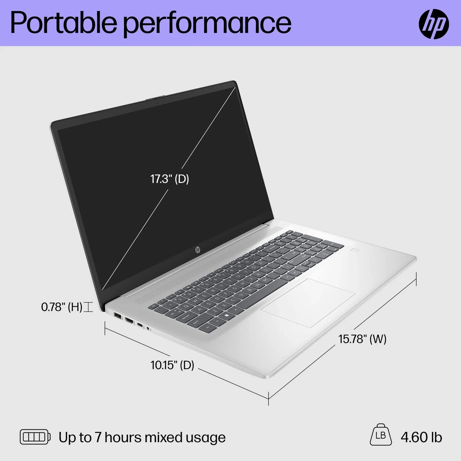 HP 17-cn2099nr 17.3″ HD+ Intel 12th i5-1235U 16GB RAM 512GB SSD W11H Silver