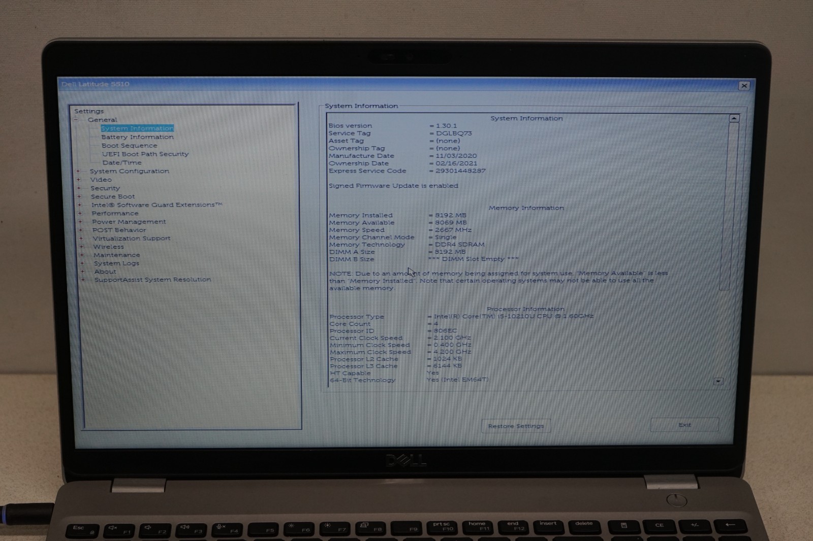 ^ Dell Latitude 5510 Intel i5-10210U @ 1.6GHz 8 GB Ram 256GB SSD No OS #X7040