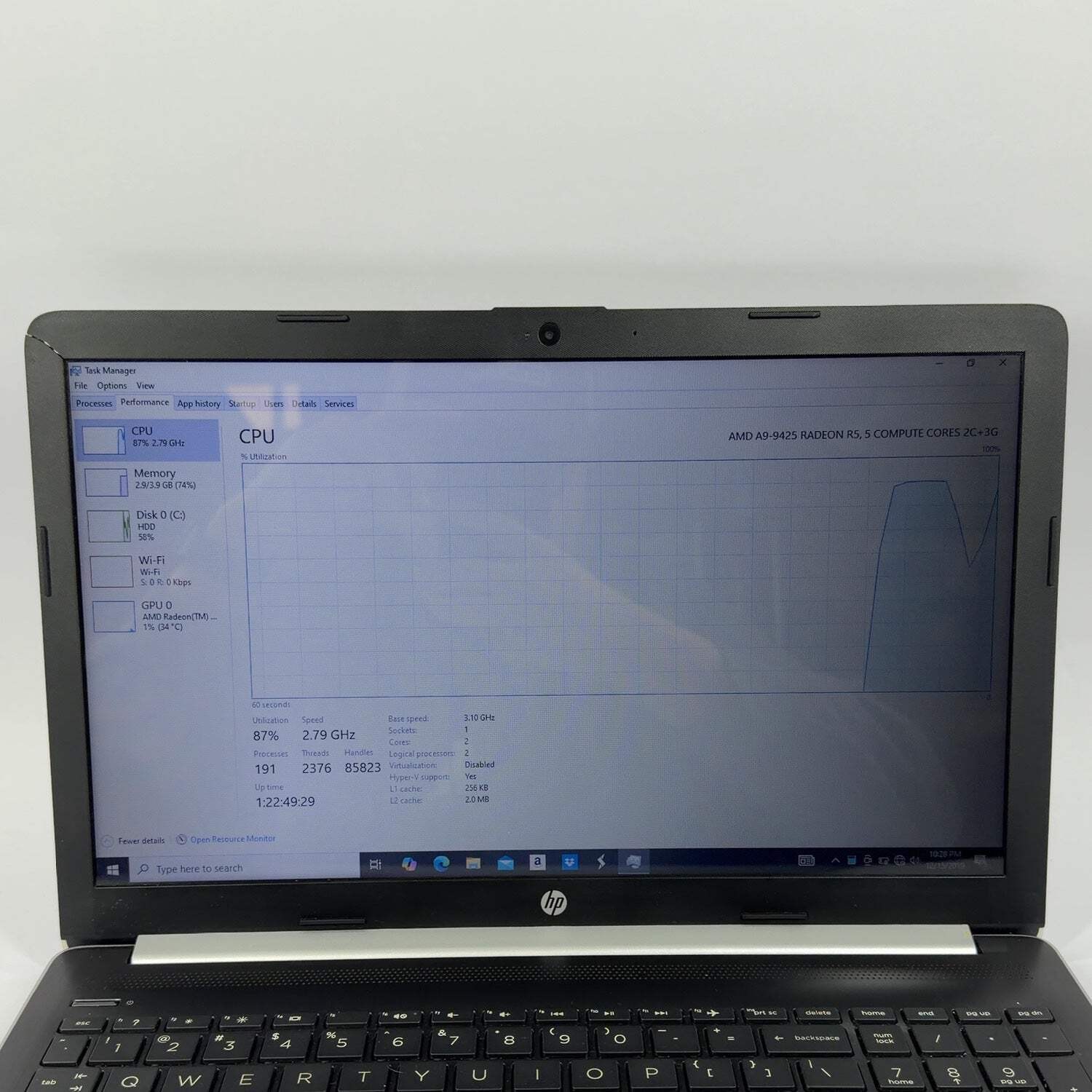 Broken HP Laptop 15-db0031nr 15.6″ A9-9425 3.1GHz 4GB RAM 1TB SSD Damaged Bezel