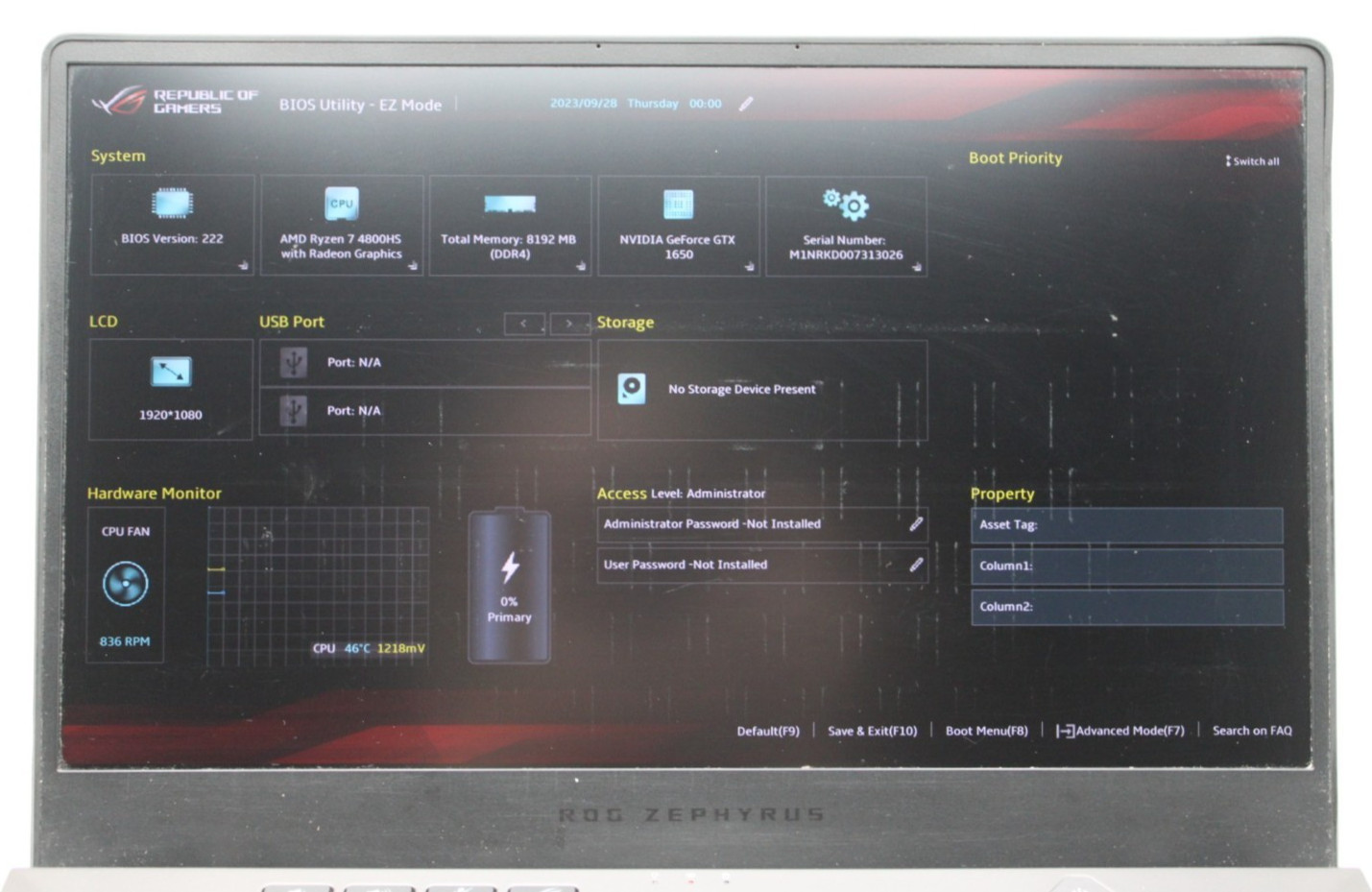 ASUS ROG Zephyrus G14 Ryzen 7-5800HS@2.8GHz 8GB DDR4 NO SSD/OS *USED/TESTED*