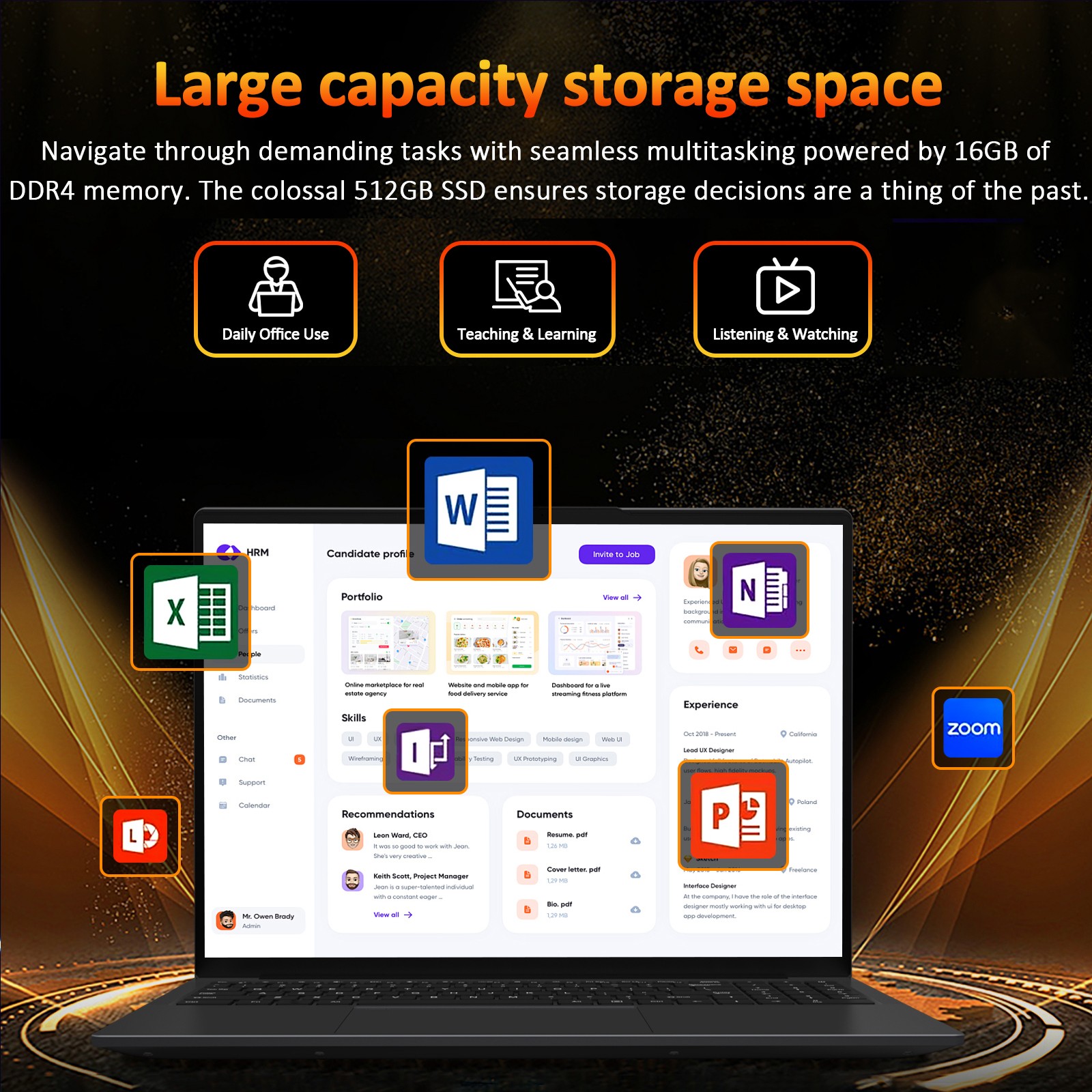 Auusda 16″ Laptop 3250U 16GB+512GB Large Storage Numeric Keypad for Study Work