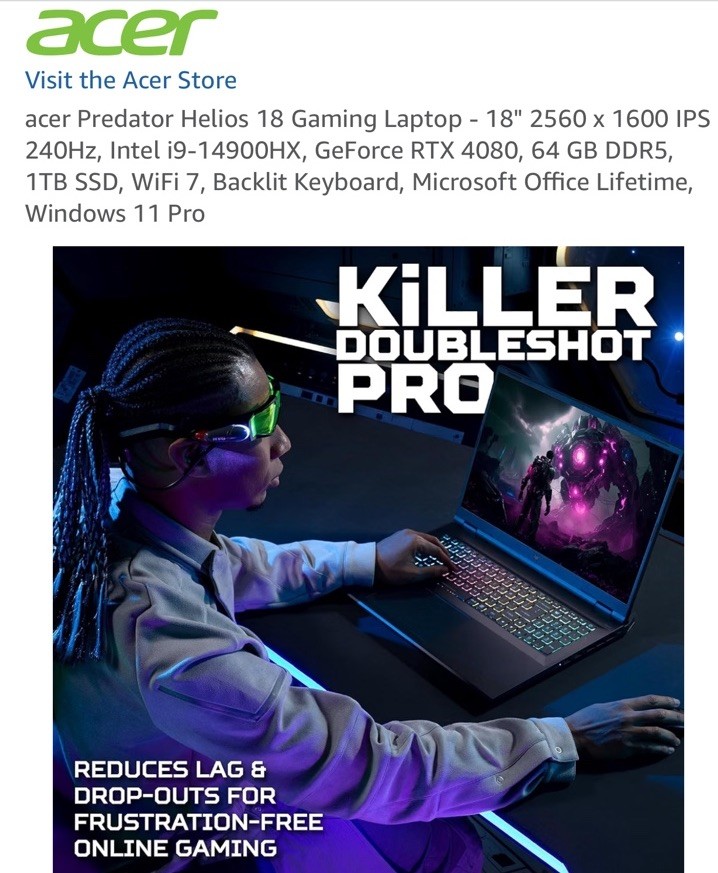 Acer Predator Helios 18 18in i9-14900HX RTX 4080 64GB 1TB SSD W11 Pro