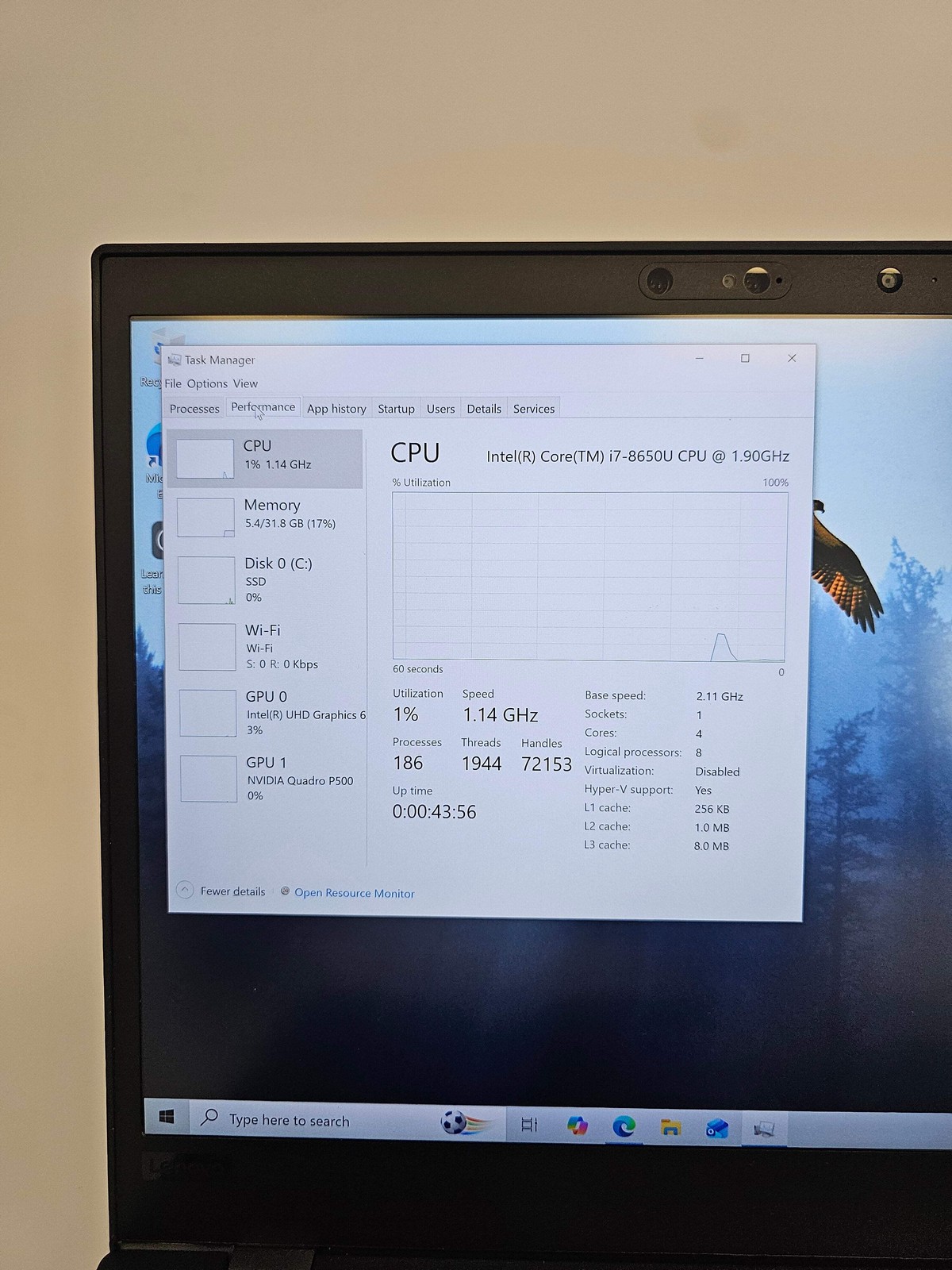 Lenovo P52s 15-inch Laptop Core 7 8th Gen 32GB RAM 512GB Black Used C