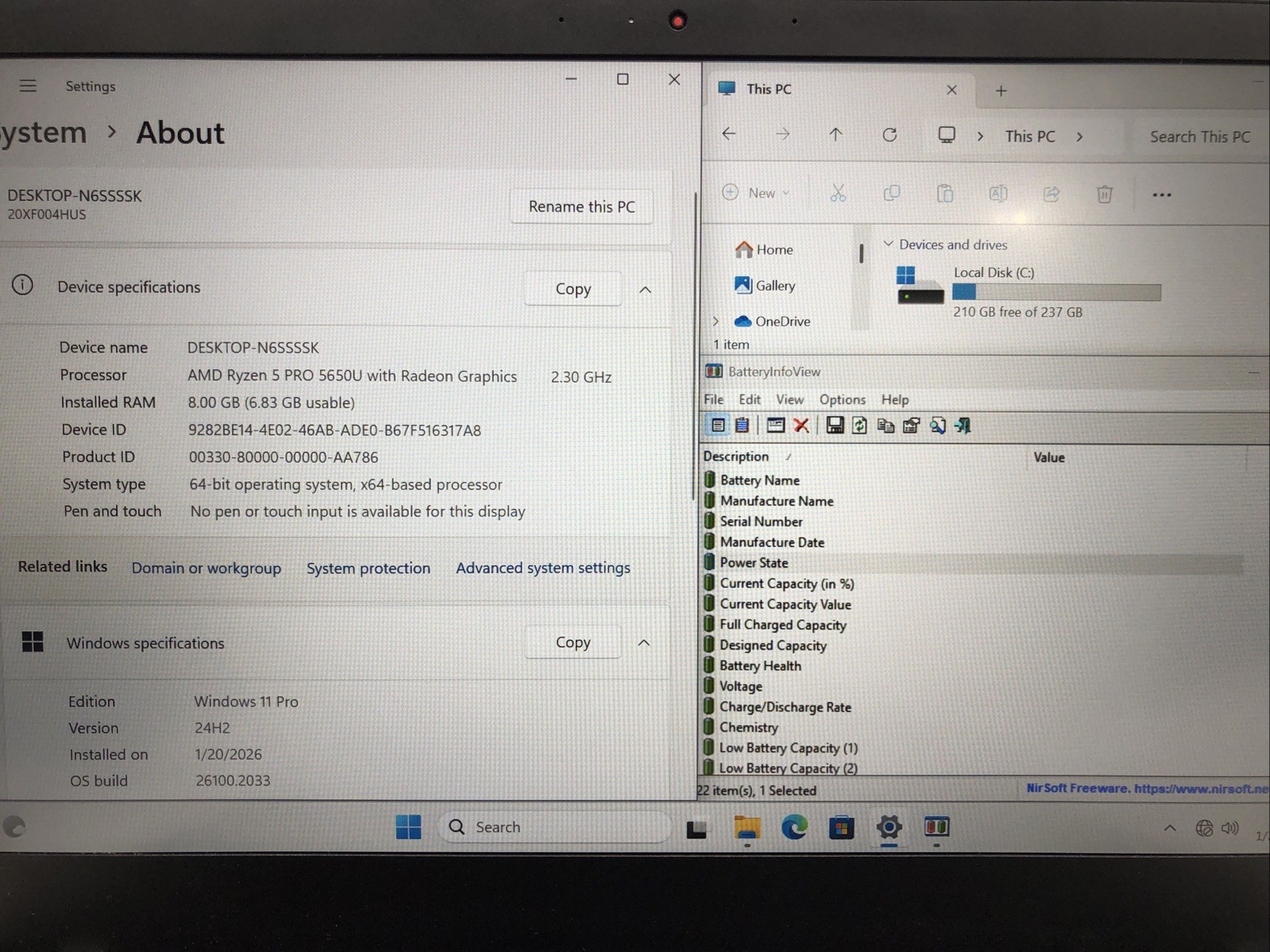 Lenovo ThinkPad T14s, AMD Ryzen 5 PRO 5650U @2.30Ghz, 8GB RAM, 256GB SSD, W11