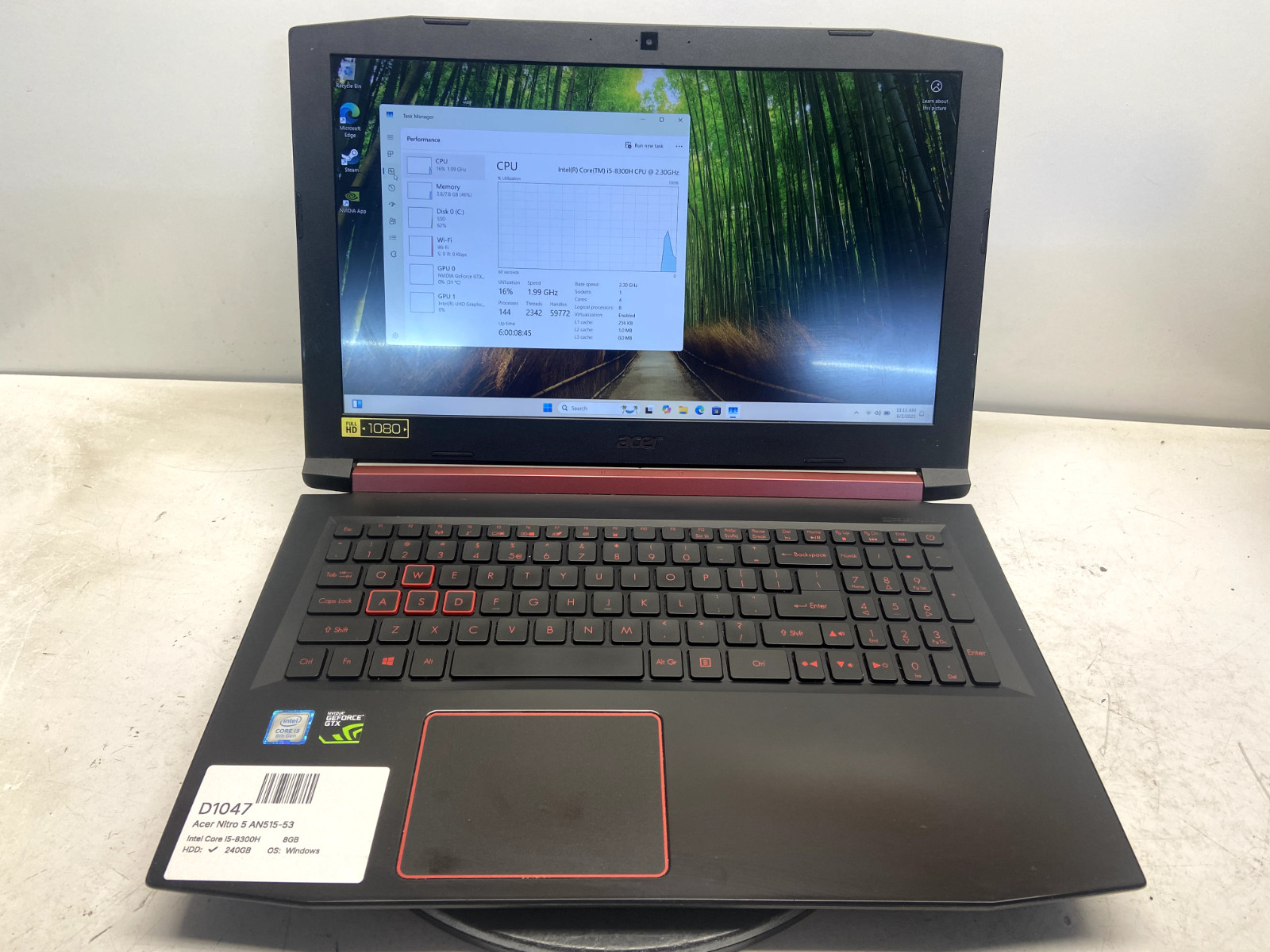 Acer Nitro 5 AN515-53 i5-8300H 2.3GHz 8GB 240GB SSD Windows 11 GTX 1050 4GB