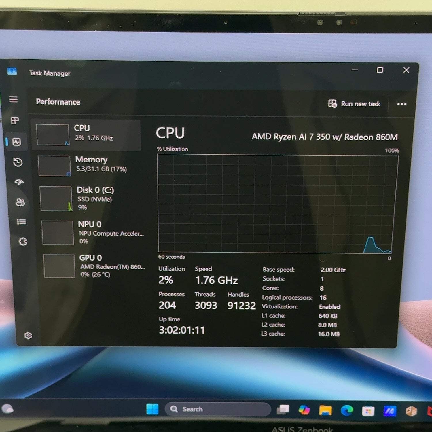 Asus Zenbook 14 UM3406K 14″ Ryzen AI 7 350 2.0GHz 32GB RAM 1TB SSD