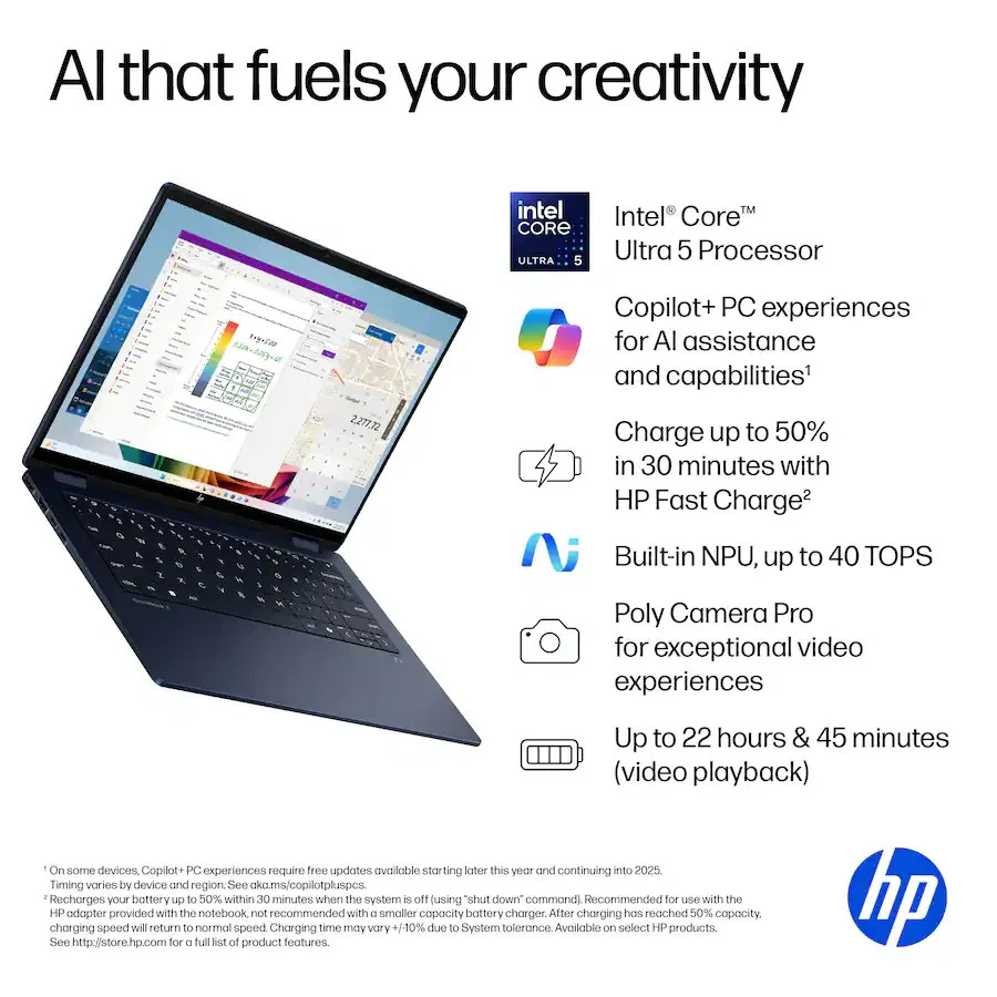 HP – OmniBook X Flip 2-in-1 – Copilot+ PC – 14″ 2K Touch-Screen Laptop – Intel C