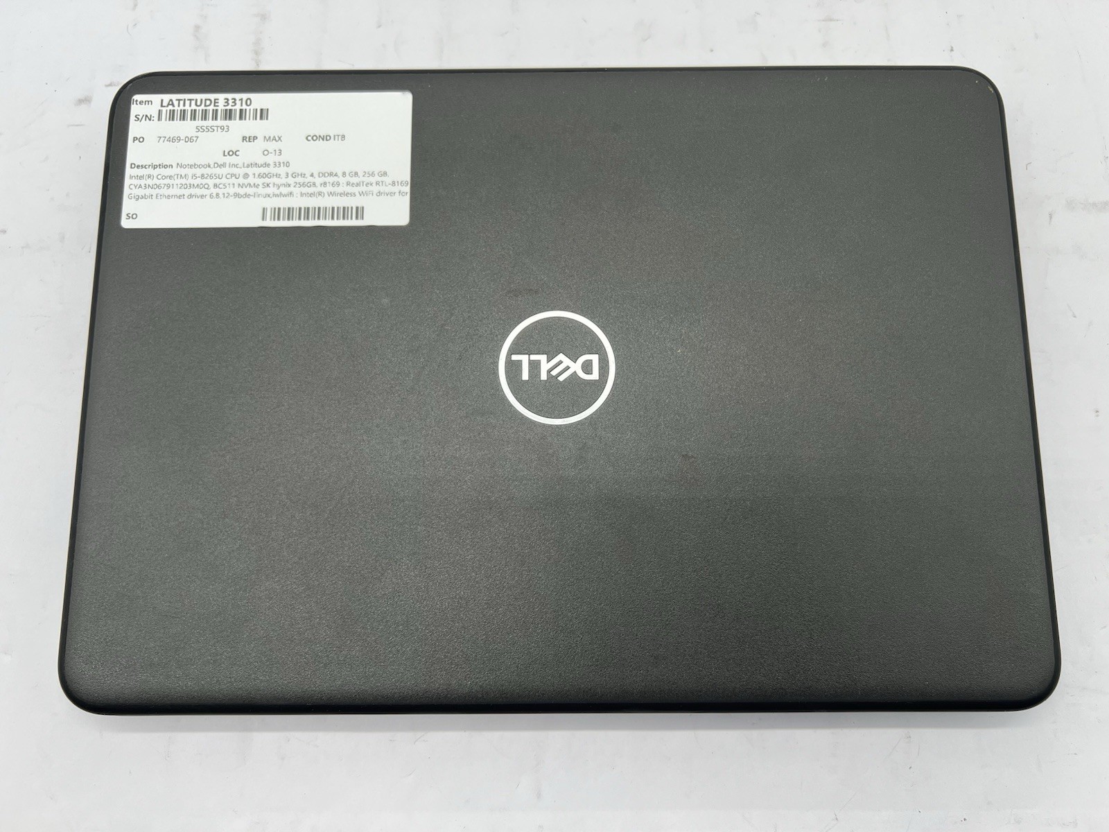 Dell Latitude 3310, i5-8265U CPU, @ 1.60GHz, 8GB RAM, 256GB NVMe-No OS/Adapter