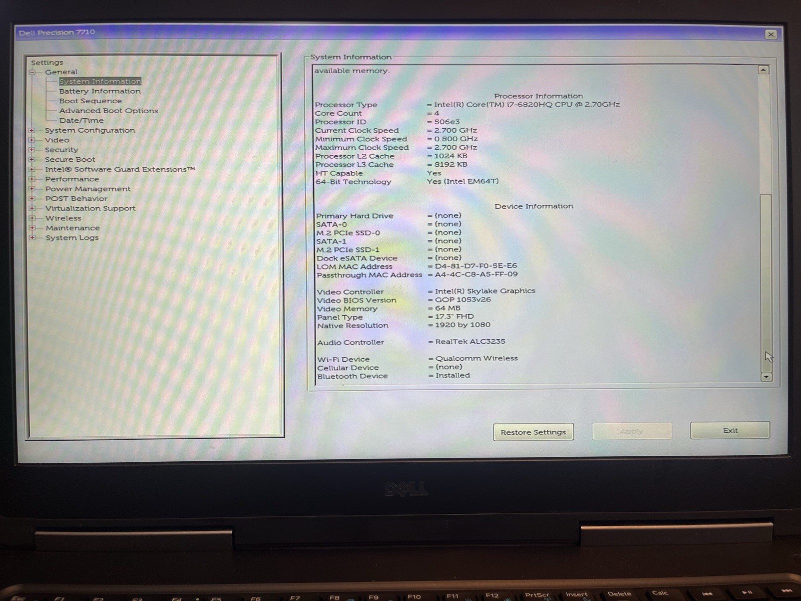 Dell Precision 7710 17.3″ Laptop i7-6820HQ M3000M **No RAM/SSD/OS/Batt/AC**READ*