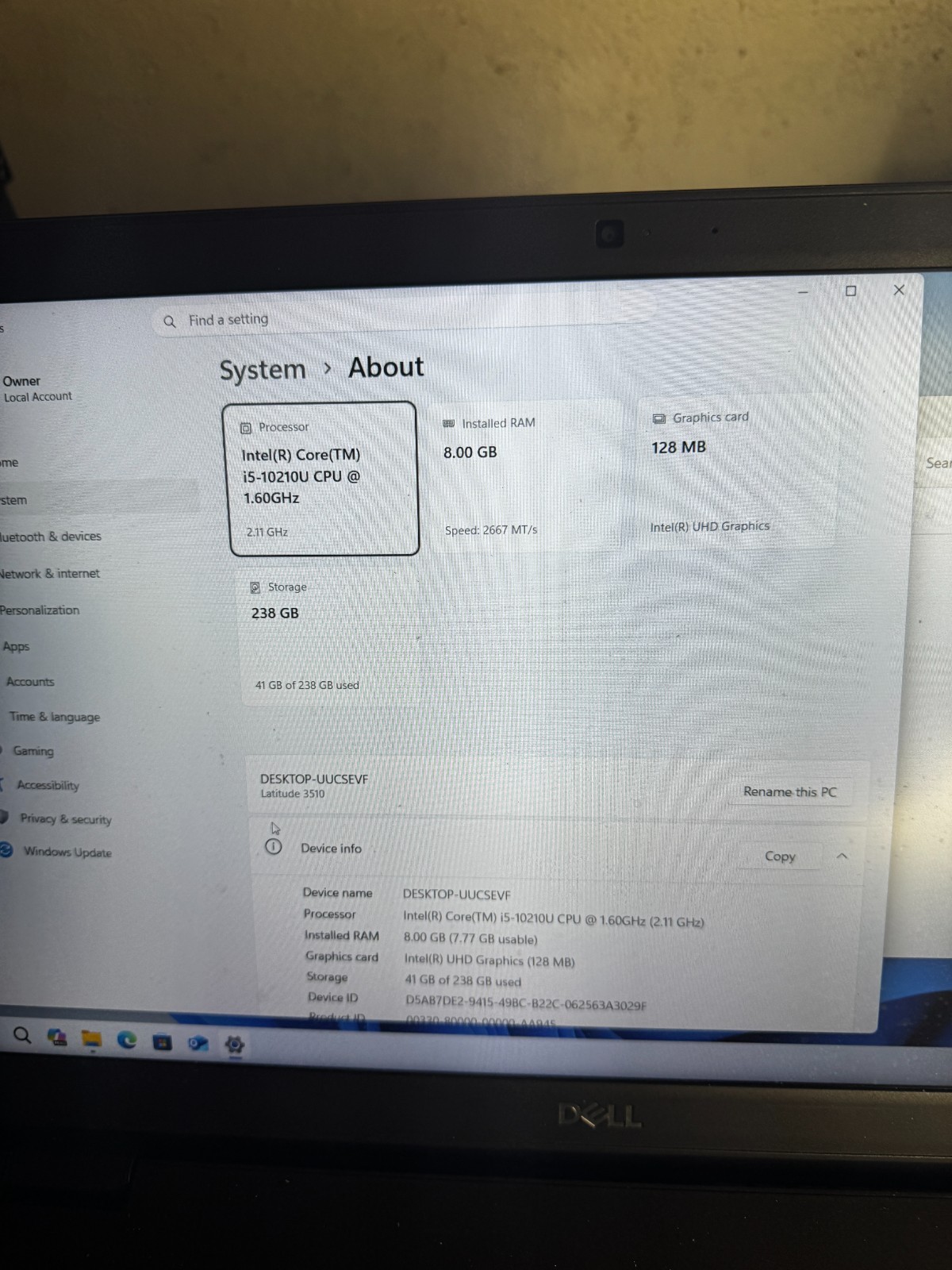 Dell Latitude 3510 Core I5-10210 256GB SSD 8GB RAM Win11 Pro Laptop *Read #5792