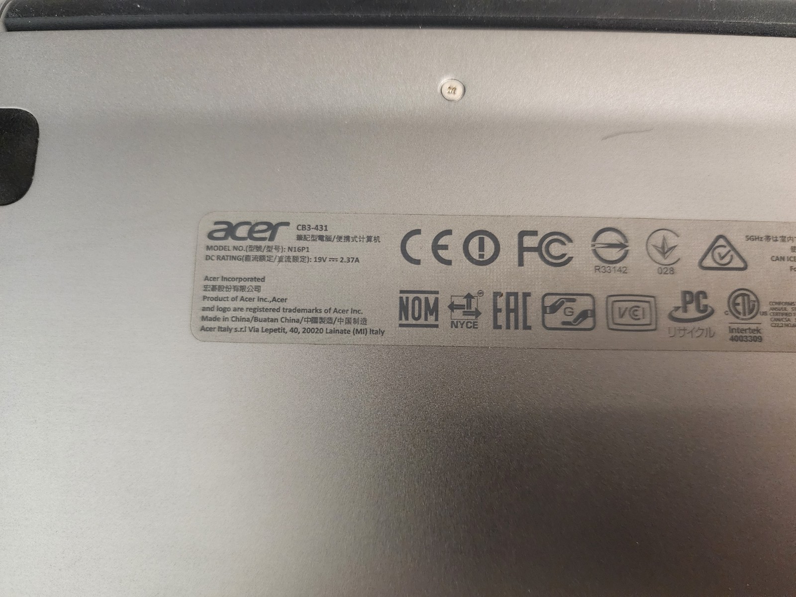 Acer Chromebook 14 N16P1 _ Celeron N3160 @ 1.6 _ 4GB / 32GB _ ChromeOS _ No AC