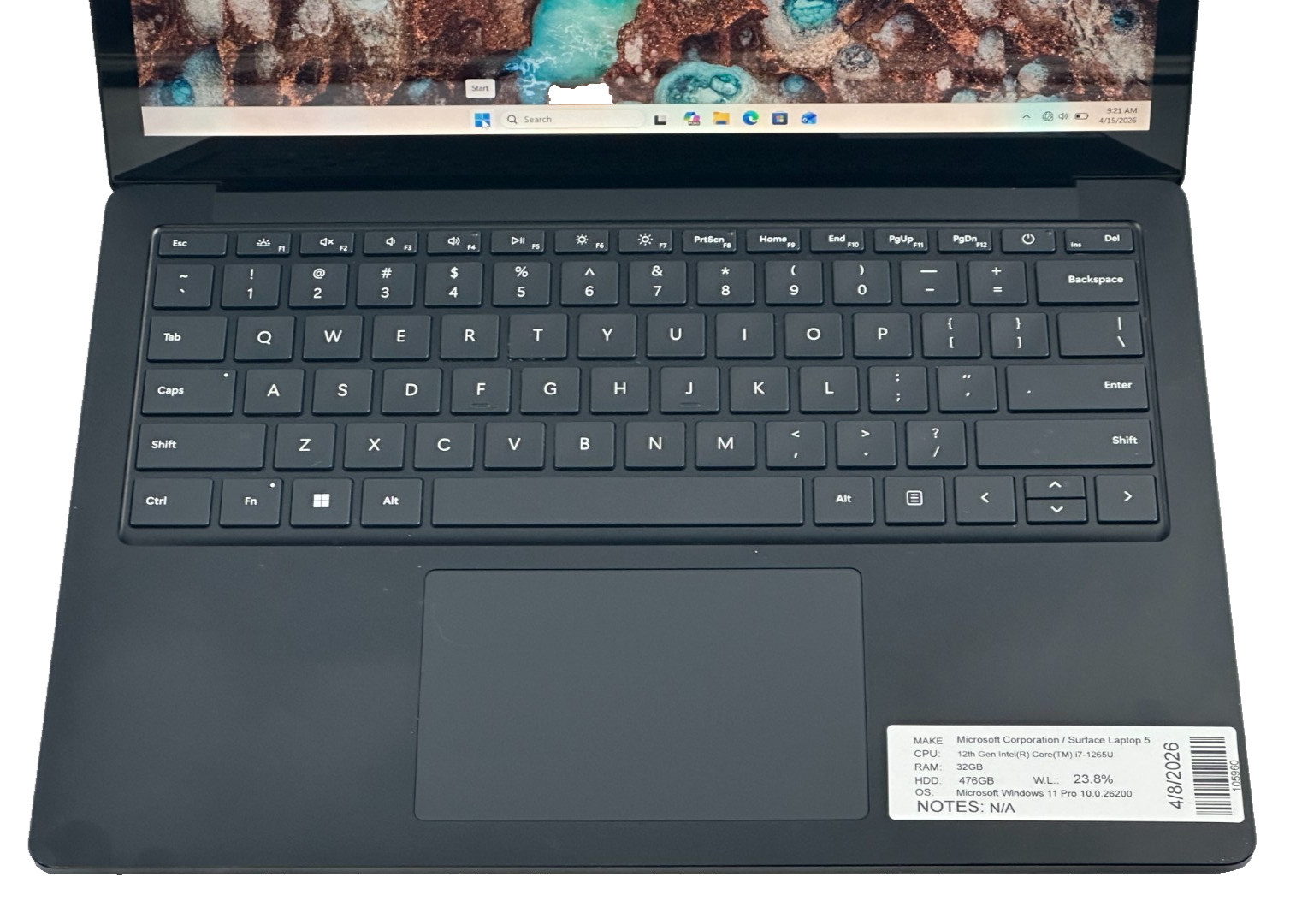 MICROSOFT SURFACE 5 LAPTOP CORE i7-1265u @ 2.70 GHZ 32GB RAM 476GB SSD (lp695)