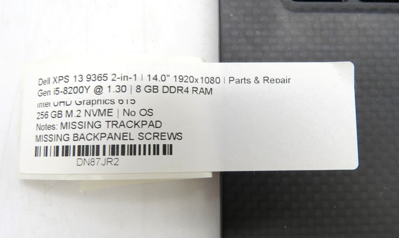 Dell XPS 13 9365/ i5-8200Y @ 1.30/8GB RAM/256GB M.2 NVME/No OS *PARTS & REPAIR*