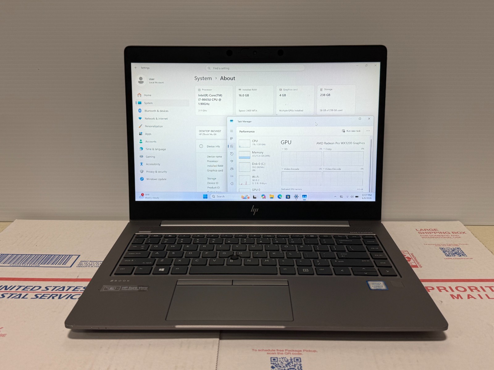 HP ZBook 14u G6 14in i7‑8665U 16GB RAM 256GB SSD Win11 Pro
