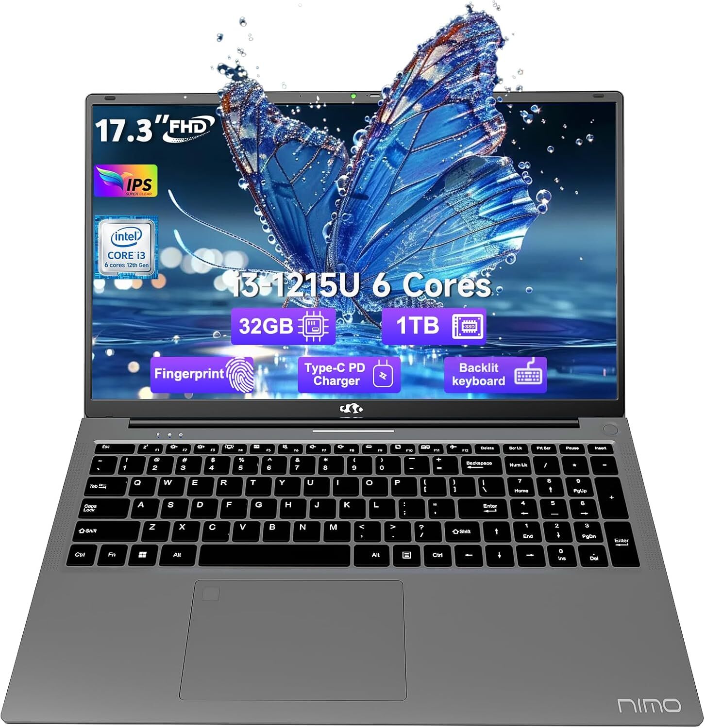 NIMO 17.3 Laptop Intel 6 Core i3-1215U 4.4GHz 32GB RAM 1TB SSD Windows 11 Wifi 6