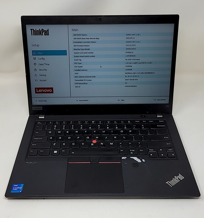 LENOVO ThinkPad T14 Gen 2i Laptop Intel I5-1145G7 8GB 512GB SEE NOTES