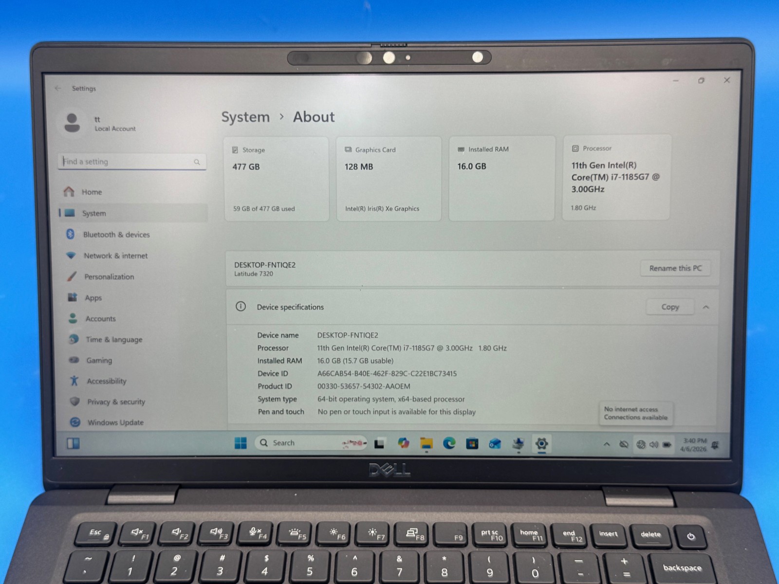 Dell Latitude 7320 11th Gen Intel Core i7-1185G7 3.0-4.8GHz 16GB 512GB NVMe LTE