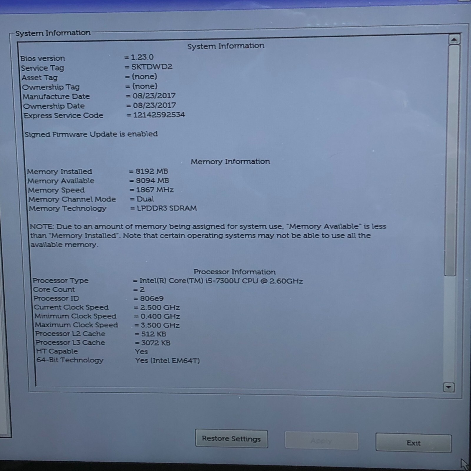 DELL LATITUDE 5285 i5-7300U @ 2.60GHz 8GB RAM 256GB SSD WIN-10P*FOR PARTS/REPAIR
