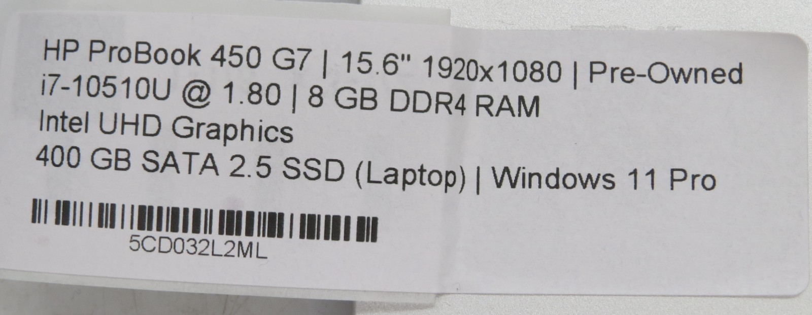 HP ProBook 450 G7 _ i7-10510U @ 1.8 _ 8GB RAM _ 400GB SSD _ W11P