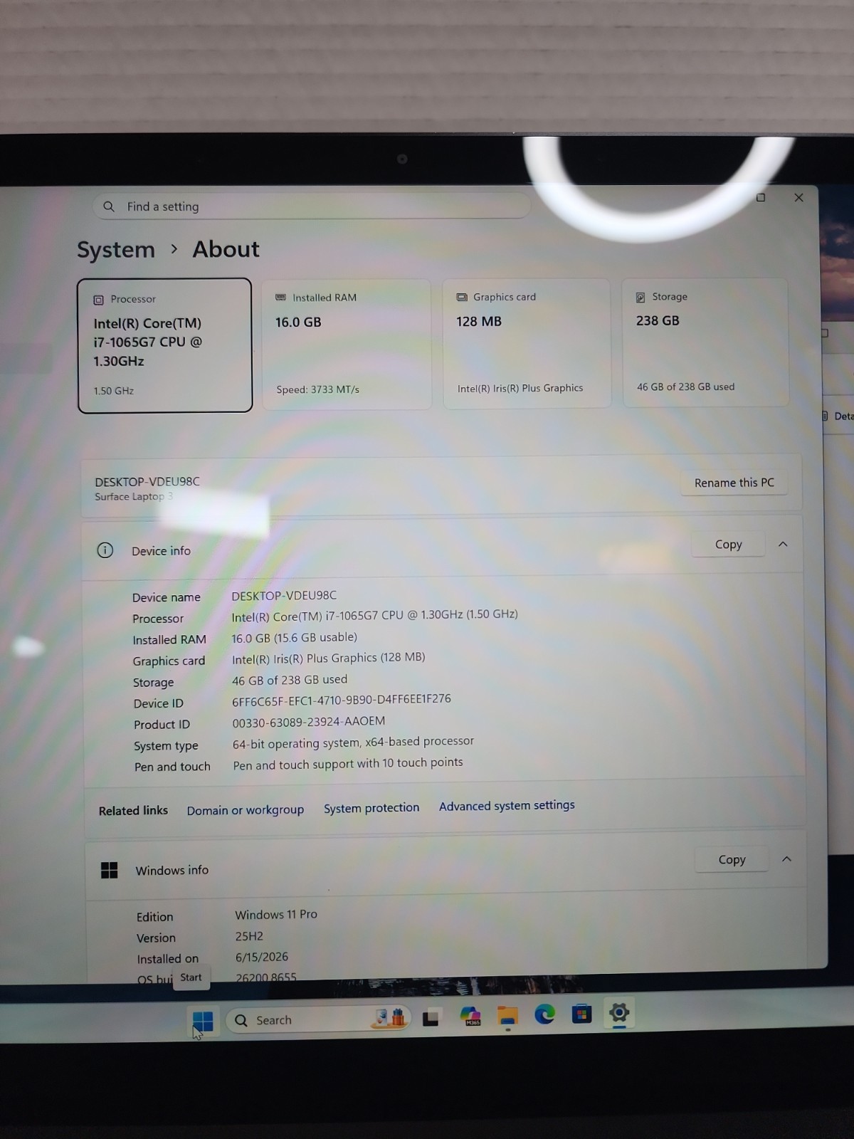 1 MICROSOFT SURFACE LAPTOP 3 (1868) i7-1065G7 16GB 256GB BACKLIT TOUCH W11PRO