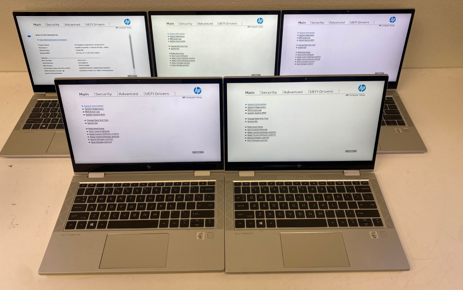 Lot of 5) HP EliteBook X360 830 G7 i7-10810u @ 1.10 GHz 16GB RAM NO SSD/OS/AC