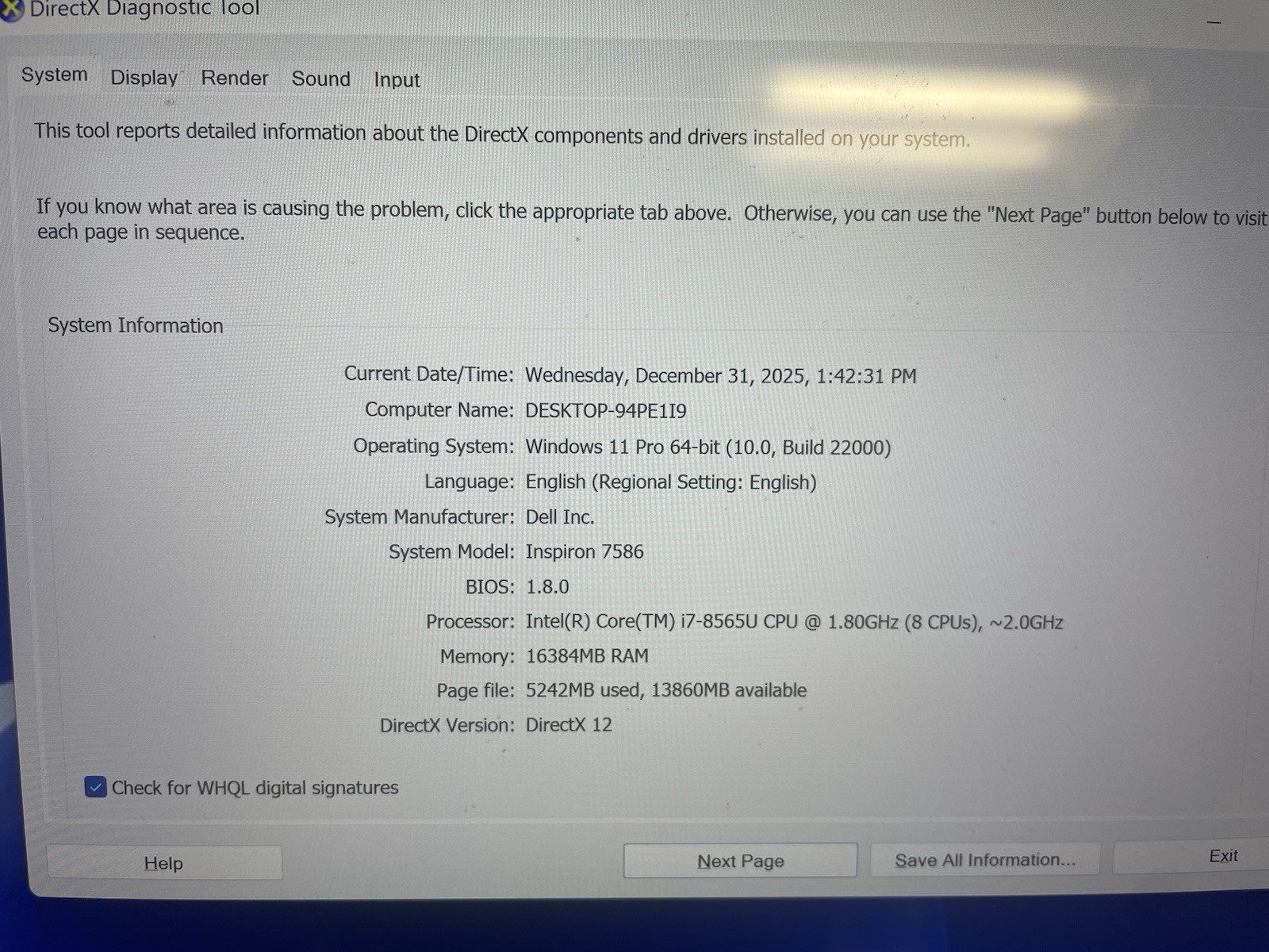 Dell Inspiron 7586 gaming laptop. Touchscreen 16GB RAM/512GB NVMe. NVIDIA MX150