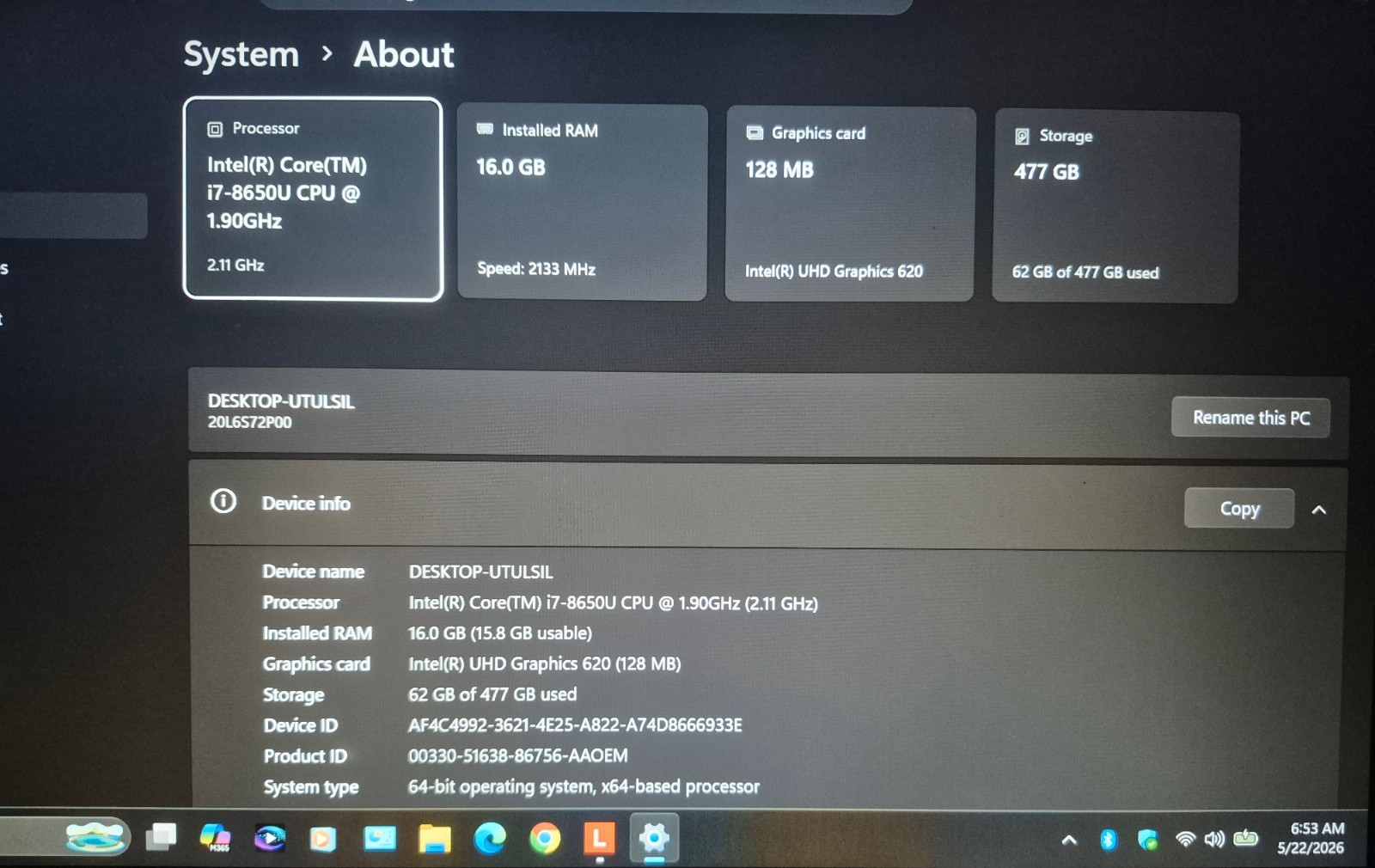 LENOVO THINKPAD T480 i7-8650U 16GB RAM 512GB SSD WIN 11 + OFFICE PRO PLUS 2024