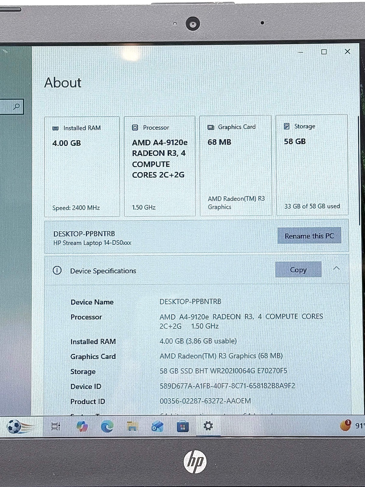 HP 14-DS0036NR 14″ Laptop 4GB RAM 64GB HDD Blue