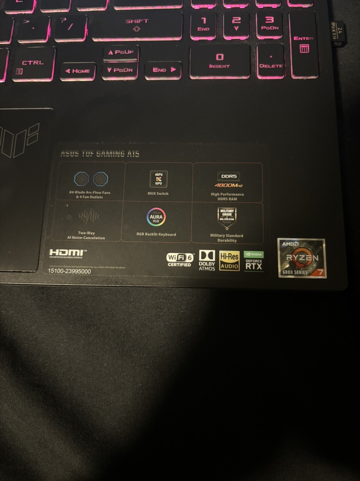 ASUS TUF A15 15.6” 140hz Gaming Laptop Ryzen 7 6000H RTX 3050 8GB DDR5 4800Mhz
