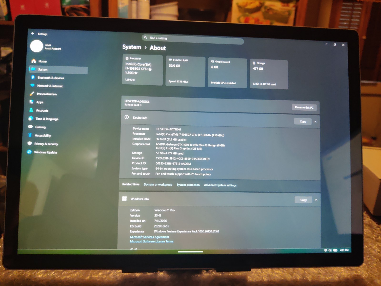 Microsoft Surface Book 3 15″ i7|32|512GB Tablet Only Cycle Counts #168