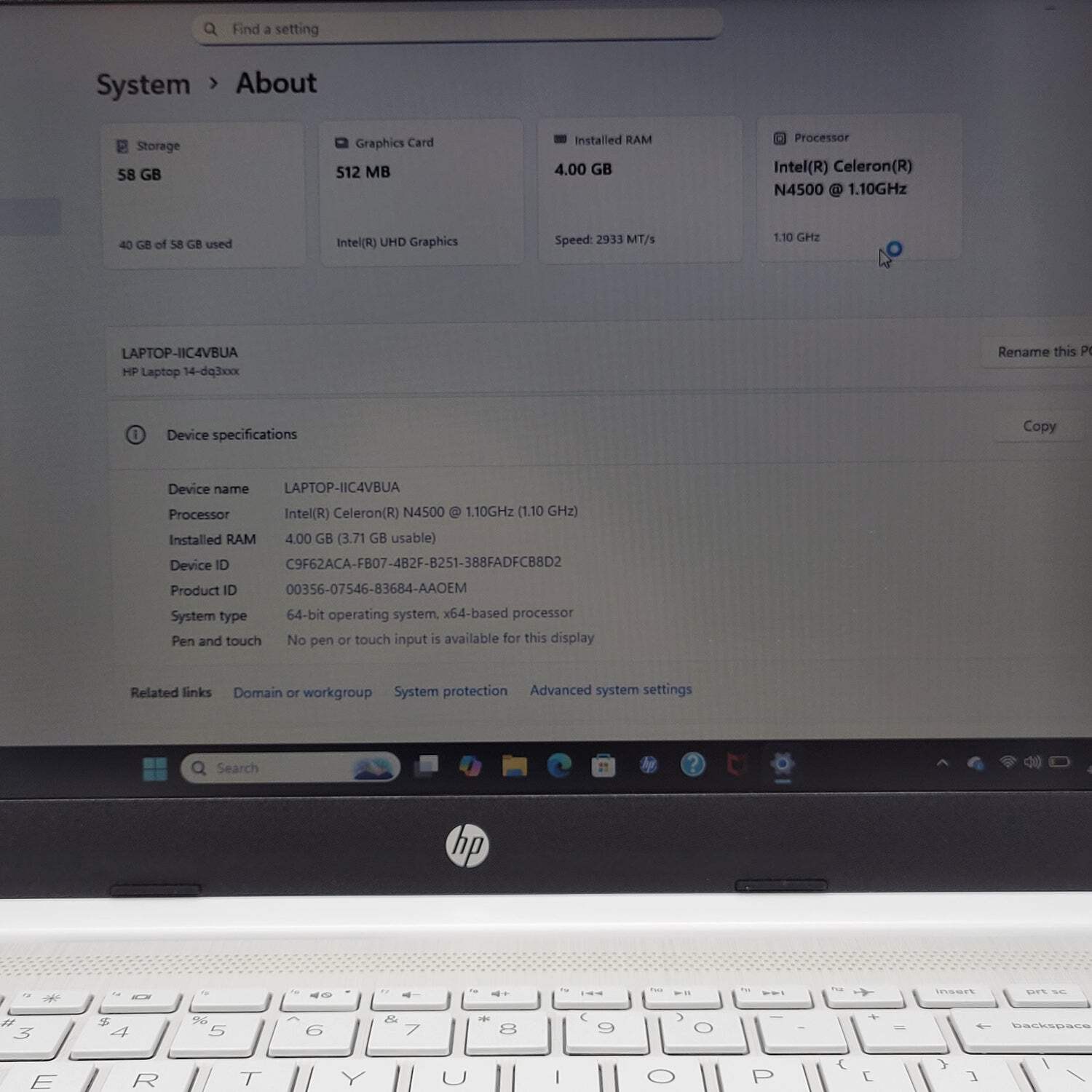 HP NoteBook 14-DQ3000DX 14″ Celeron N4500 1.1GHz 4GB RAM 64GB SSD