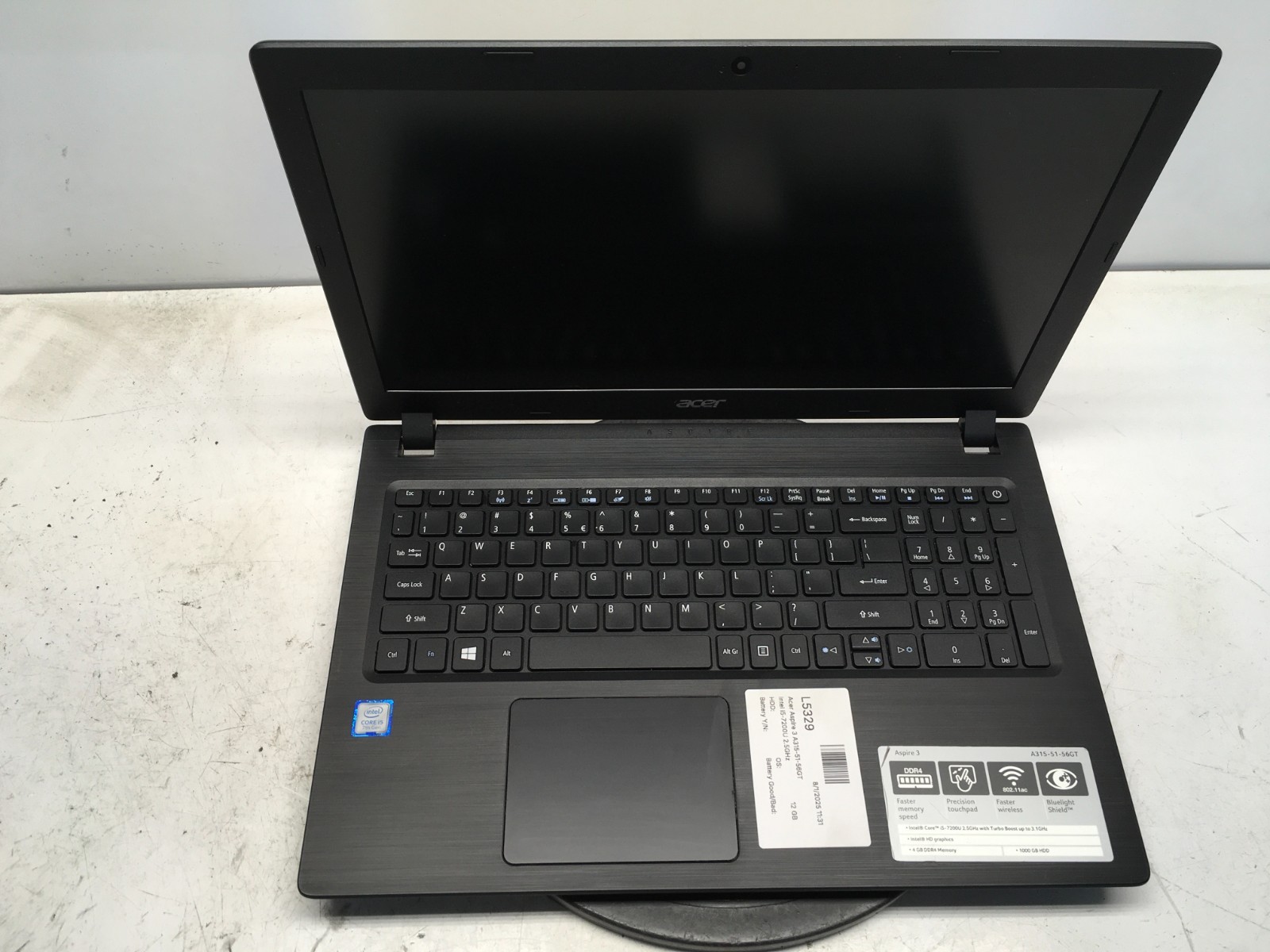 Acer Aspire 3 A315-51-56GT Intel i5-7200U 2.5GHz 12 GB NO HDD