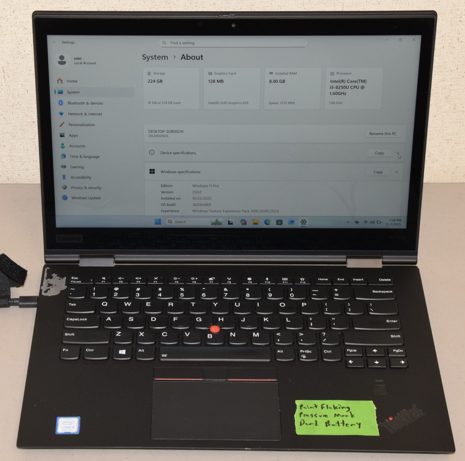 Lenovo X1 Yoga 3rd Gen 14″ 1080P Touchscreen i5-8250U 1.6GHz 8GB 240GB SSD