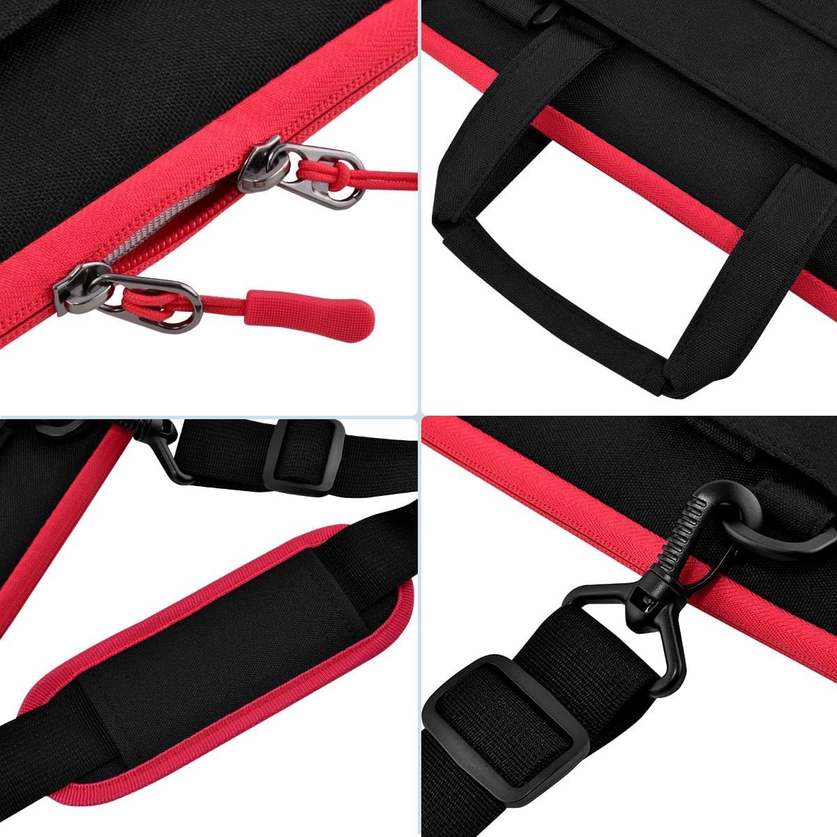 Black Red 15.6 inch Laptop Shoulder Bag, Durable Shockproof Briefcase with Pocke